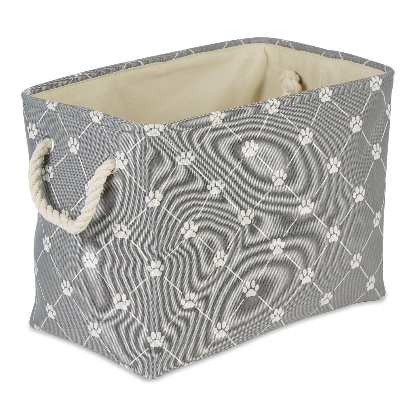 Bone Dry Collapsible Pet Storage Bin, Trellis Paw Print, Gray, Large - 17.5x12x15"