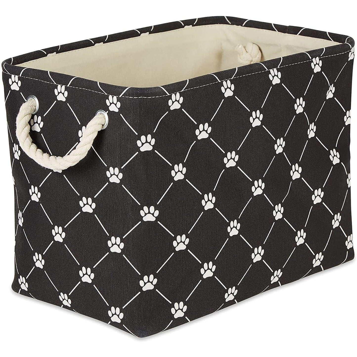 Bone Dry Collapsible Pet Storage Bin, Trellis Paw Print, Black, Medium - 16x10x12"