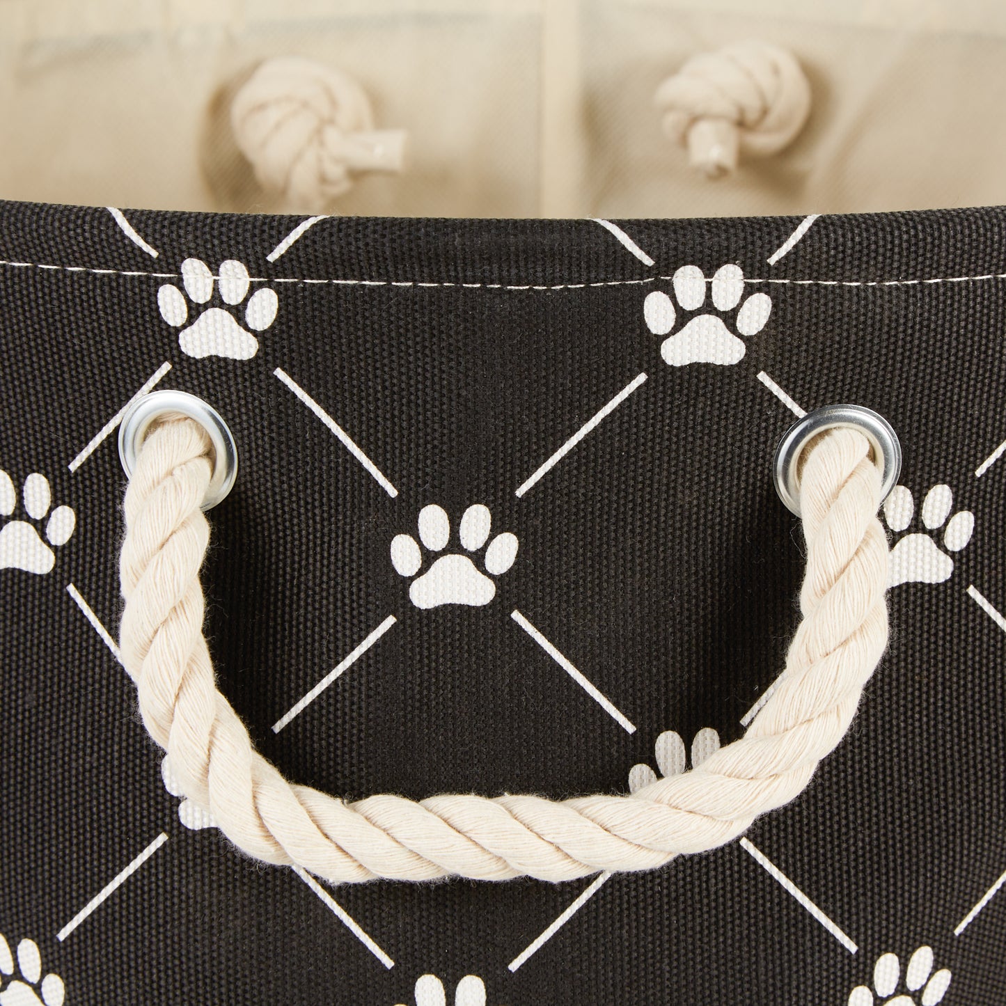 Bone Dry Collapsible Pet Storage Bin, Trellis Paw Print, Black, Large - 17.5x12x15"