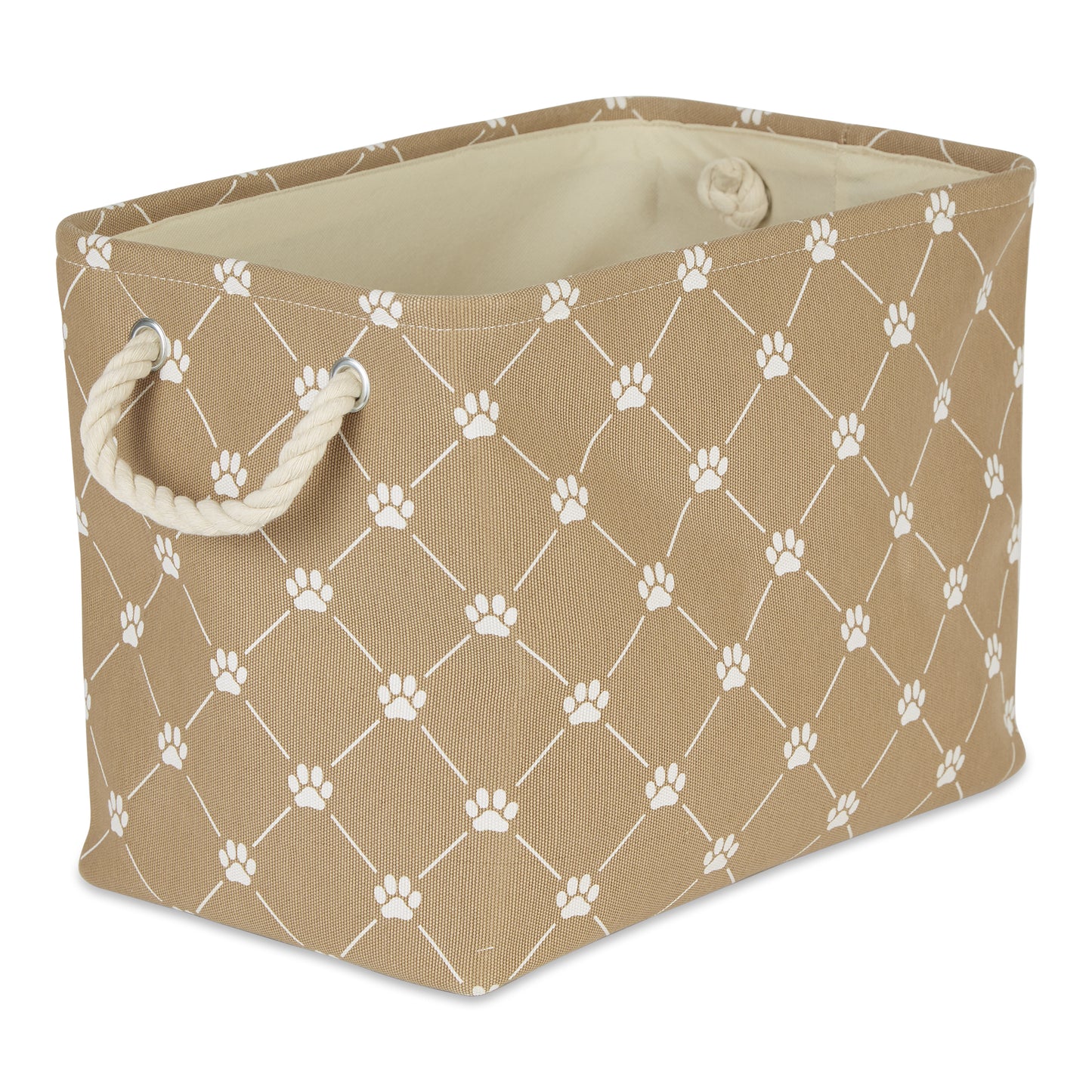 Collapsible Pet Storage Bin, Trellis Paw Print, Taupe, Medium - 16x10x12"