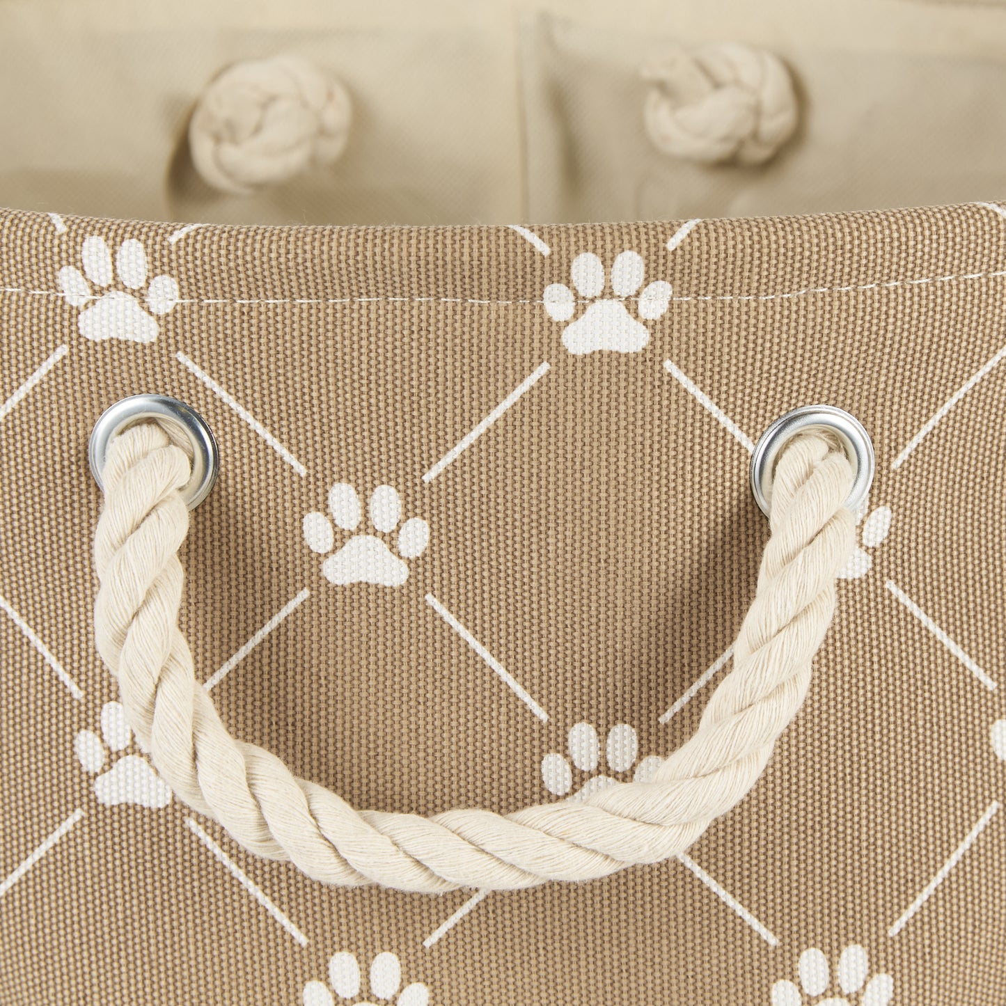 Collapsible Pet Storage Collapsible Bin, Trellis Paw Print, Taupe, Small Round - 12x9"