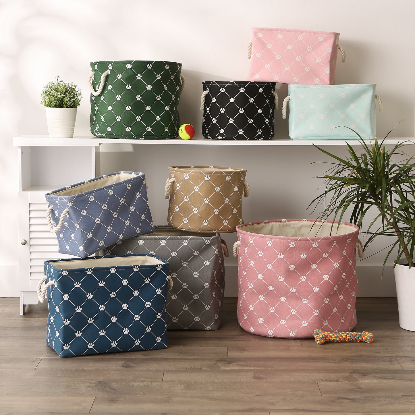 Polyester Pet Bin Trellis Paw Taupe Round Small 9X12X12