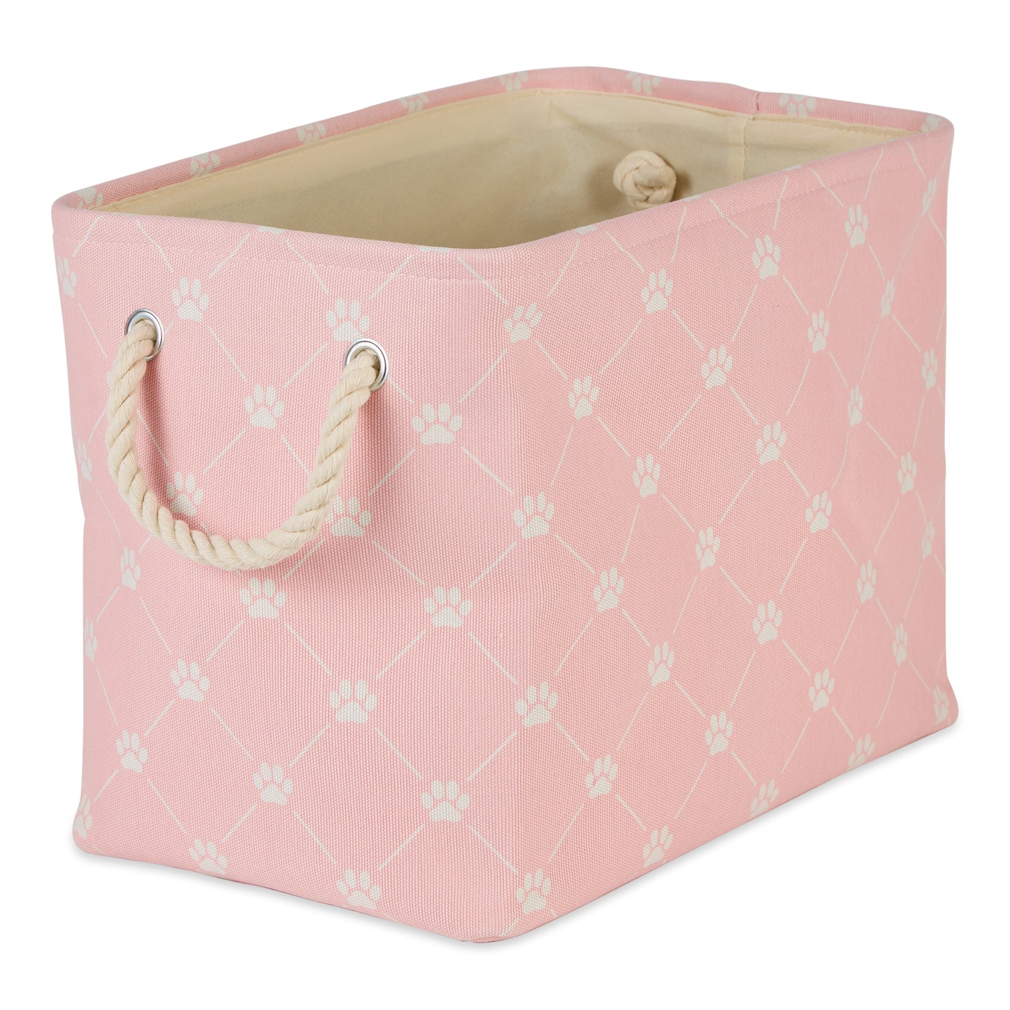 Collapsible Pet Storage Collapsible Bin, Trellis Paw Print, Pink, Medium Round - 15x12"