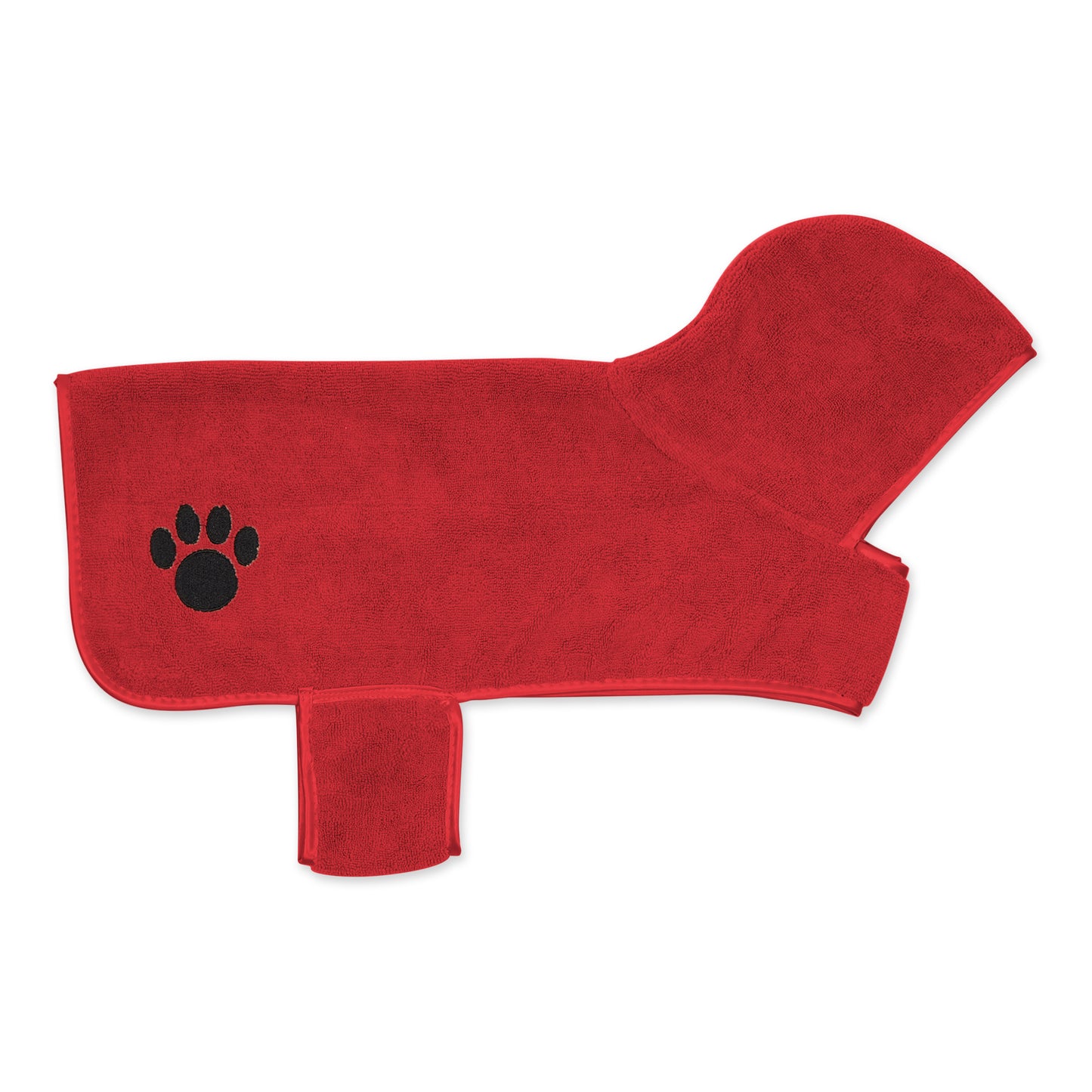 Bone Dry Terry Microfiber Pet Robe, Embroidered Paw Print - Red - Medium, 20-35 Lbs