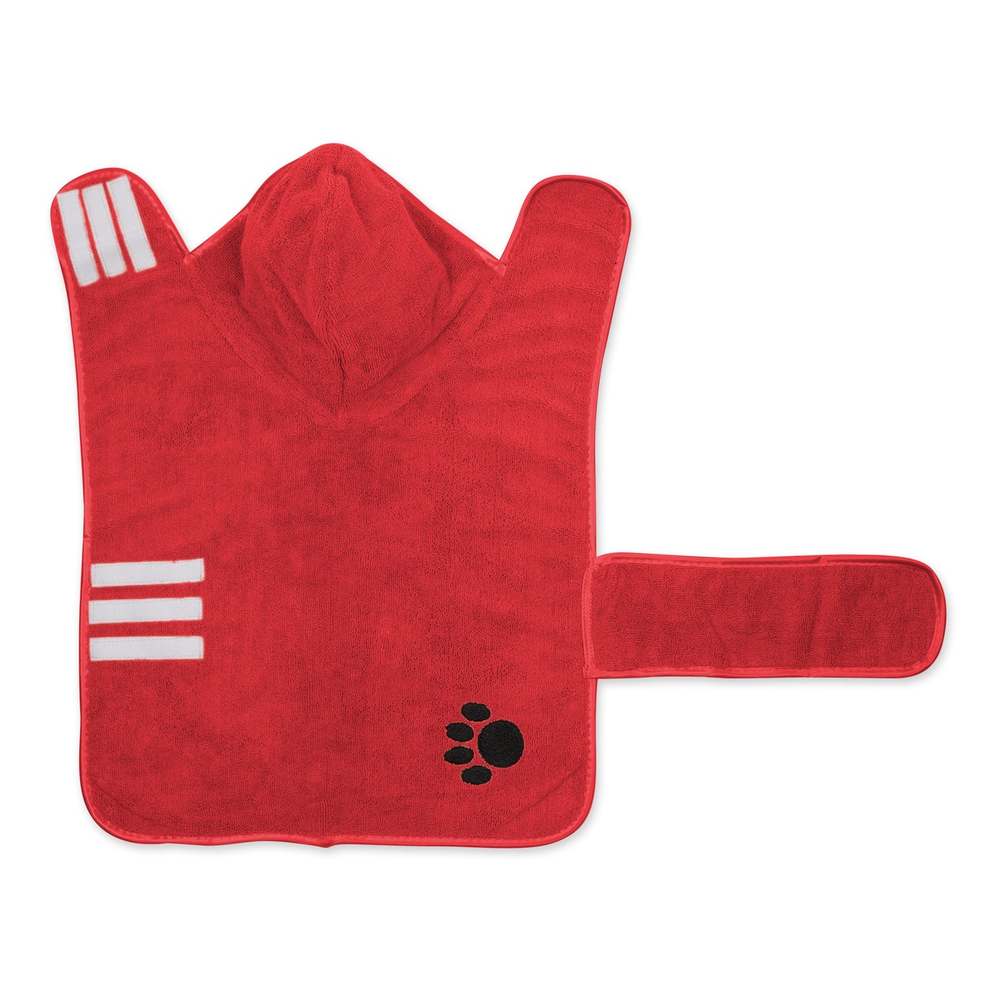 Bone Dry Terry Microfiber Pet Robe, Embroidered Paw Print - Red - Medium, 20-35 Lbs