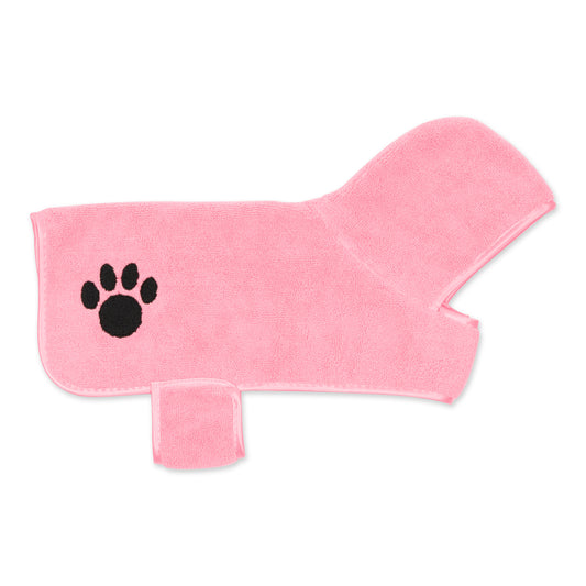 Bone Dry Terry Microfiber Pet Robe, Embroidered Paw Print - Pink - Small, 10-20 Lbs