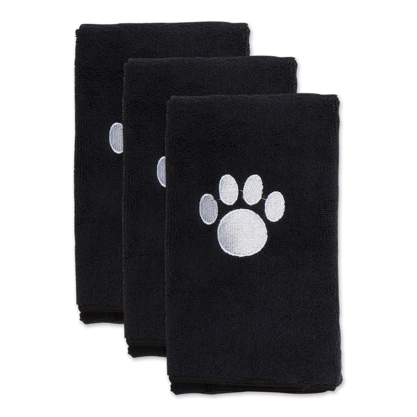 Bone Dry Small Pet Towel Set - 3 Pack - Embroidered Paw, Black, 15x30"