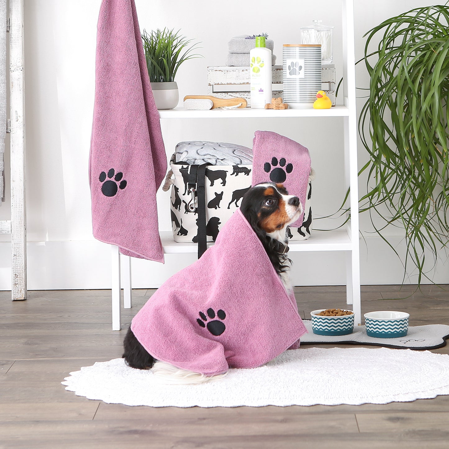 Bone Dry Small Pet Towel Set - 3 Pack - Embroidered Paw, Rose, 15x30"