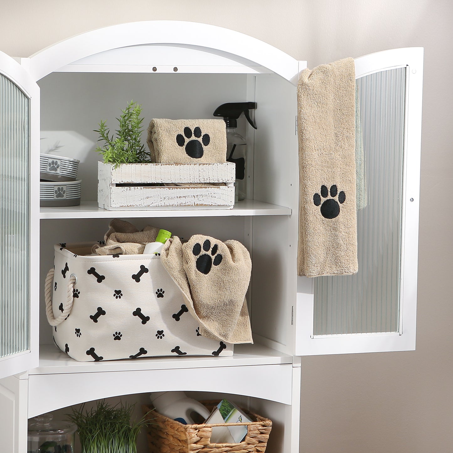 Bone Dry Small Pet Towel Set - 3 Pack - Embroidered Paw, Taupe, 15x30"