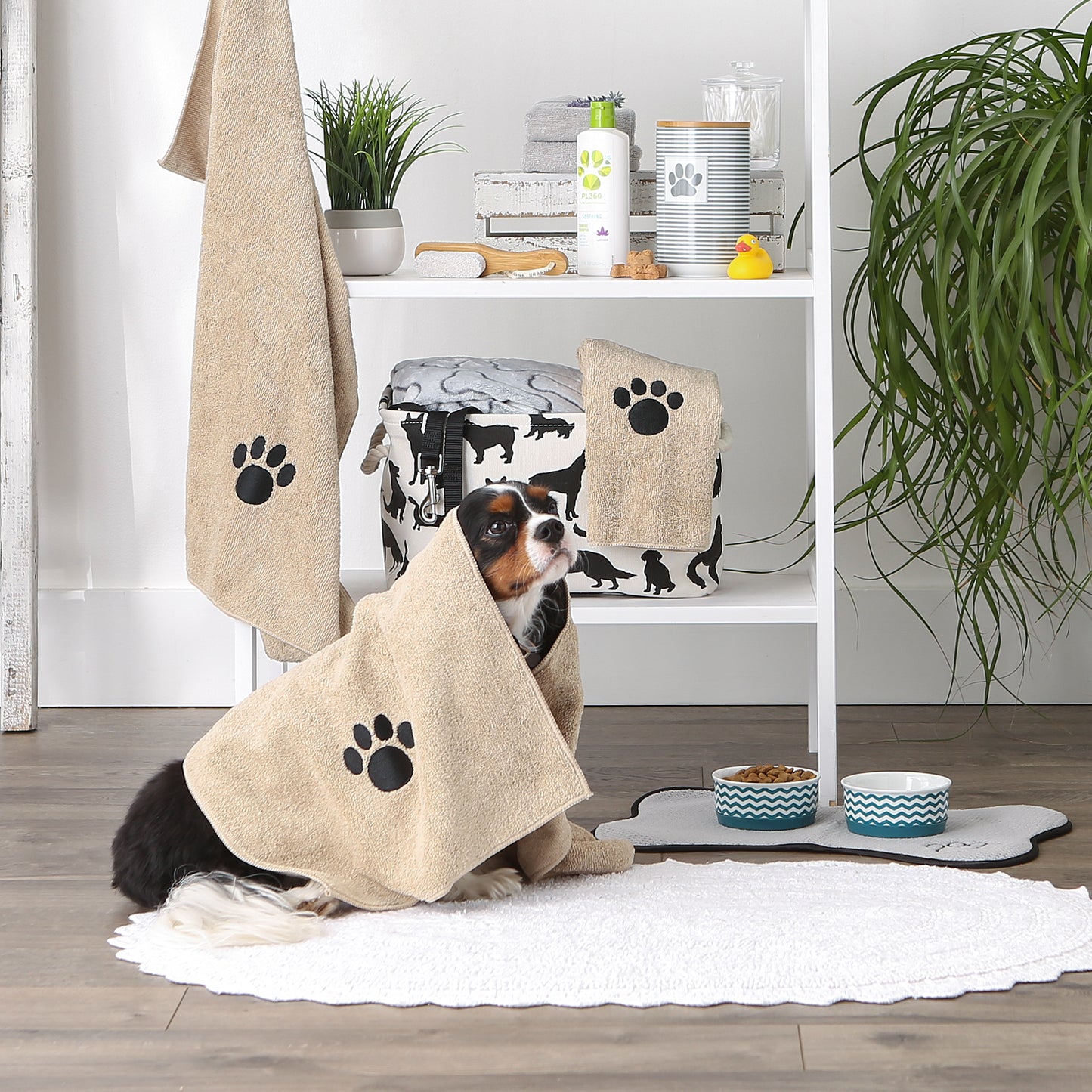Bone Dry Small Pet Towel Set - 3 Pack - Embroidered Paw, Taupe, 15x30"