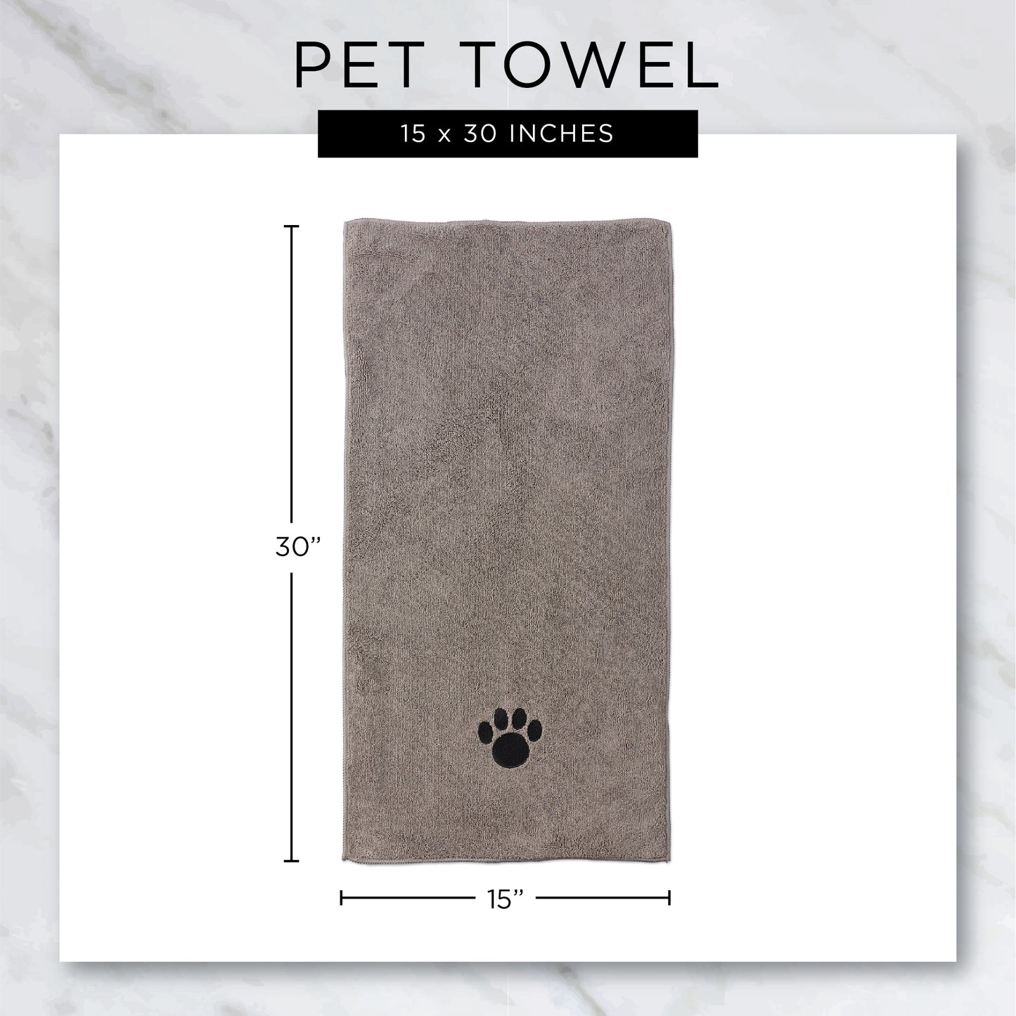 Bone Dry Small Pet Towel Set - 3 Pack - Embroidered Paw, Taupe, 15x30"