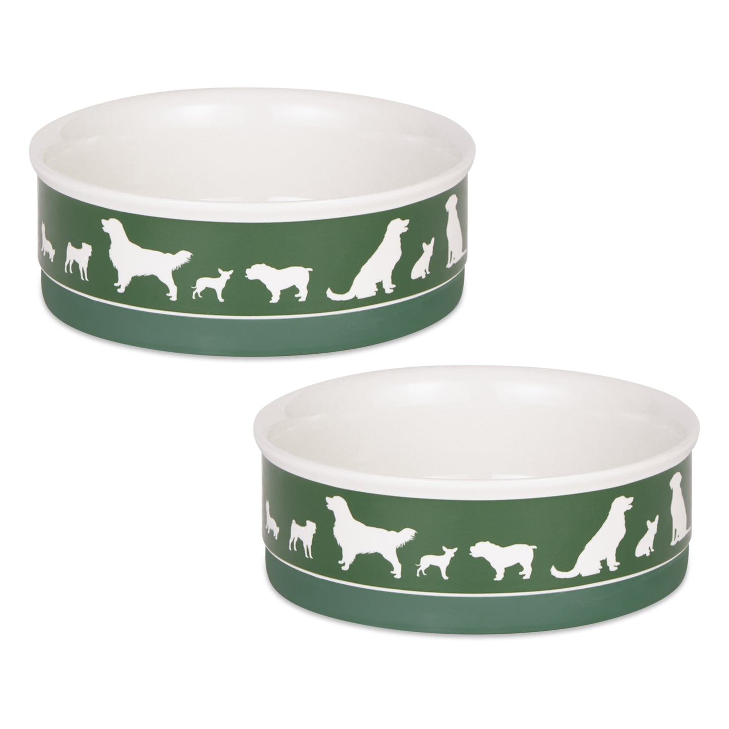 Pet Bowl Dog Show Hunter Green Medium 6Dx2H Set of 2