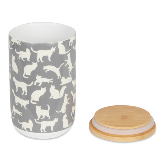 Gray Cat's Meow Pet Treat Canister 4 Cup Capacity