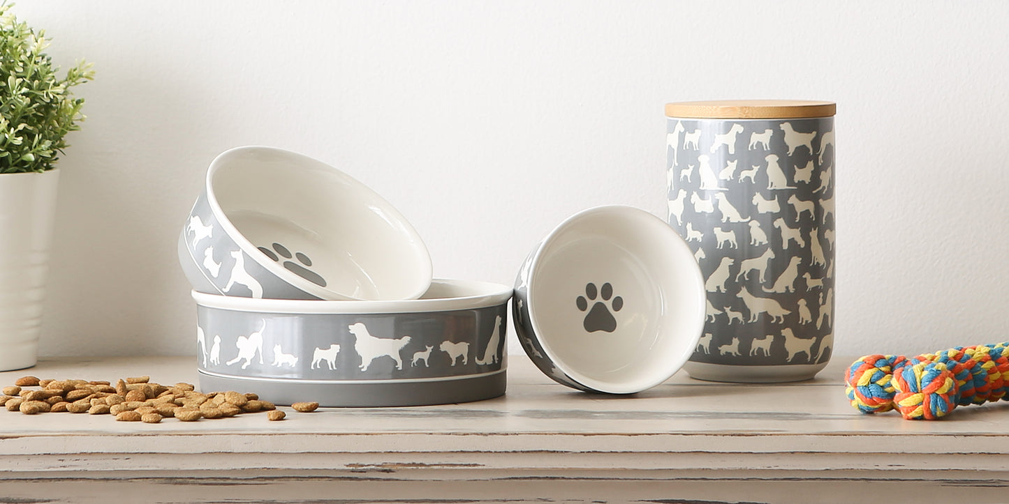 Gray Dog Show Pet Bowl Set of 2, Small - 3/4 C Capacity