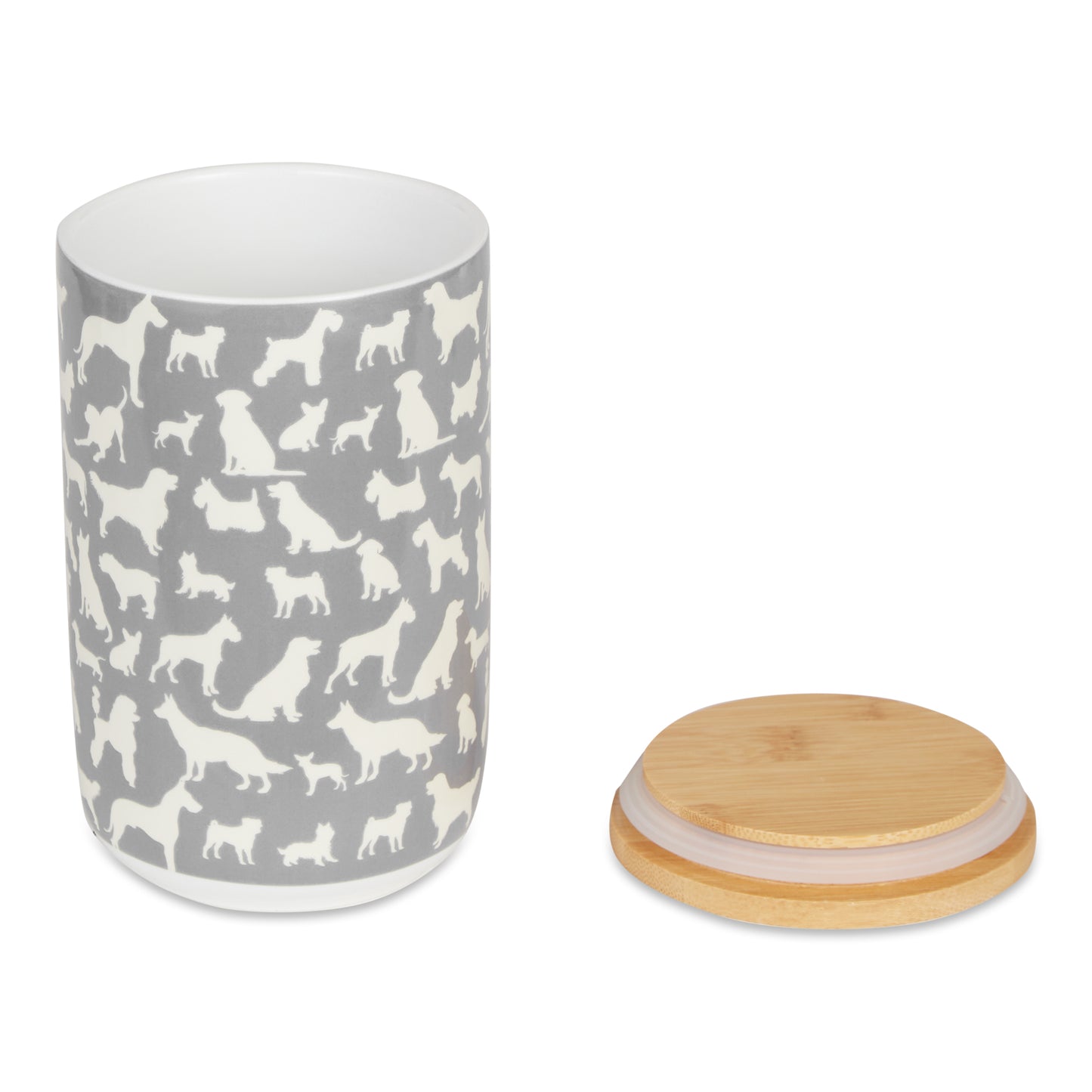 Gray Dog Show Pet Treat Canister 4 Cup Capacity