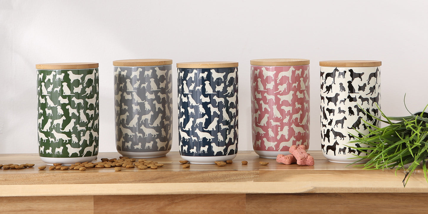 Dog Show Gray Ceramic Treat Canister