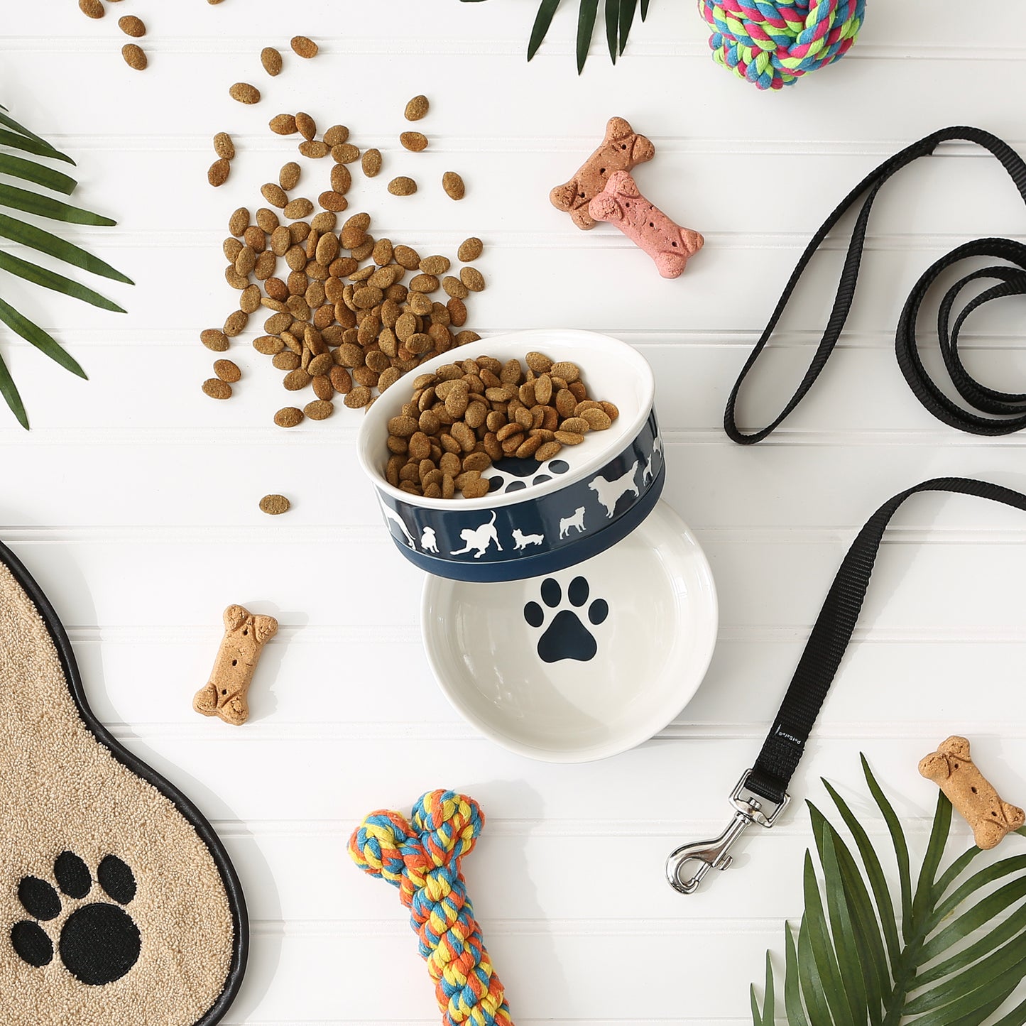 Navy Dog Show Pet Bowl Set/2, Medium - 1.5 C. Capacity