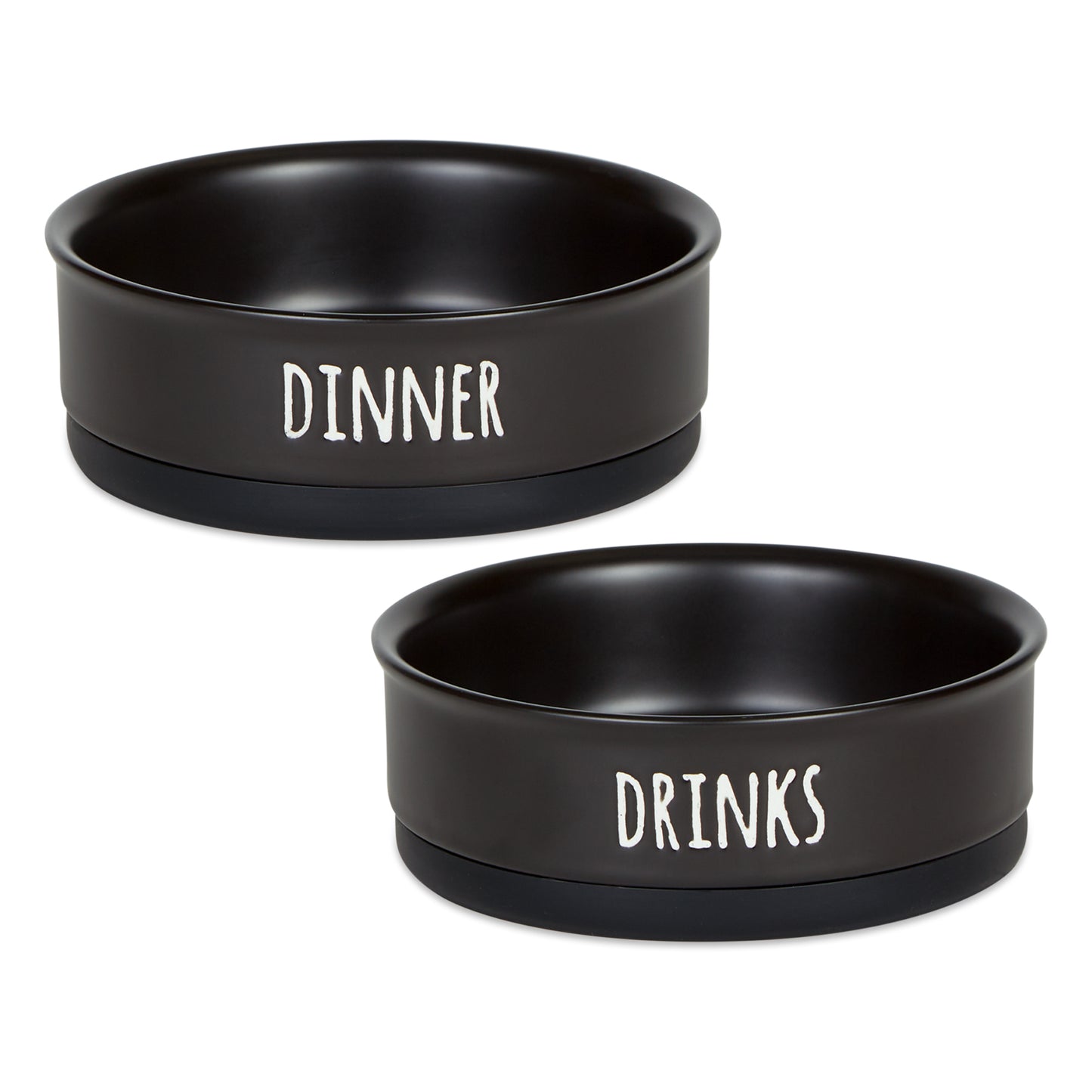 Black Dinner Drinks & Dessert Pet Bowl Set of 2, Medium - 1.5 C. Capacity