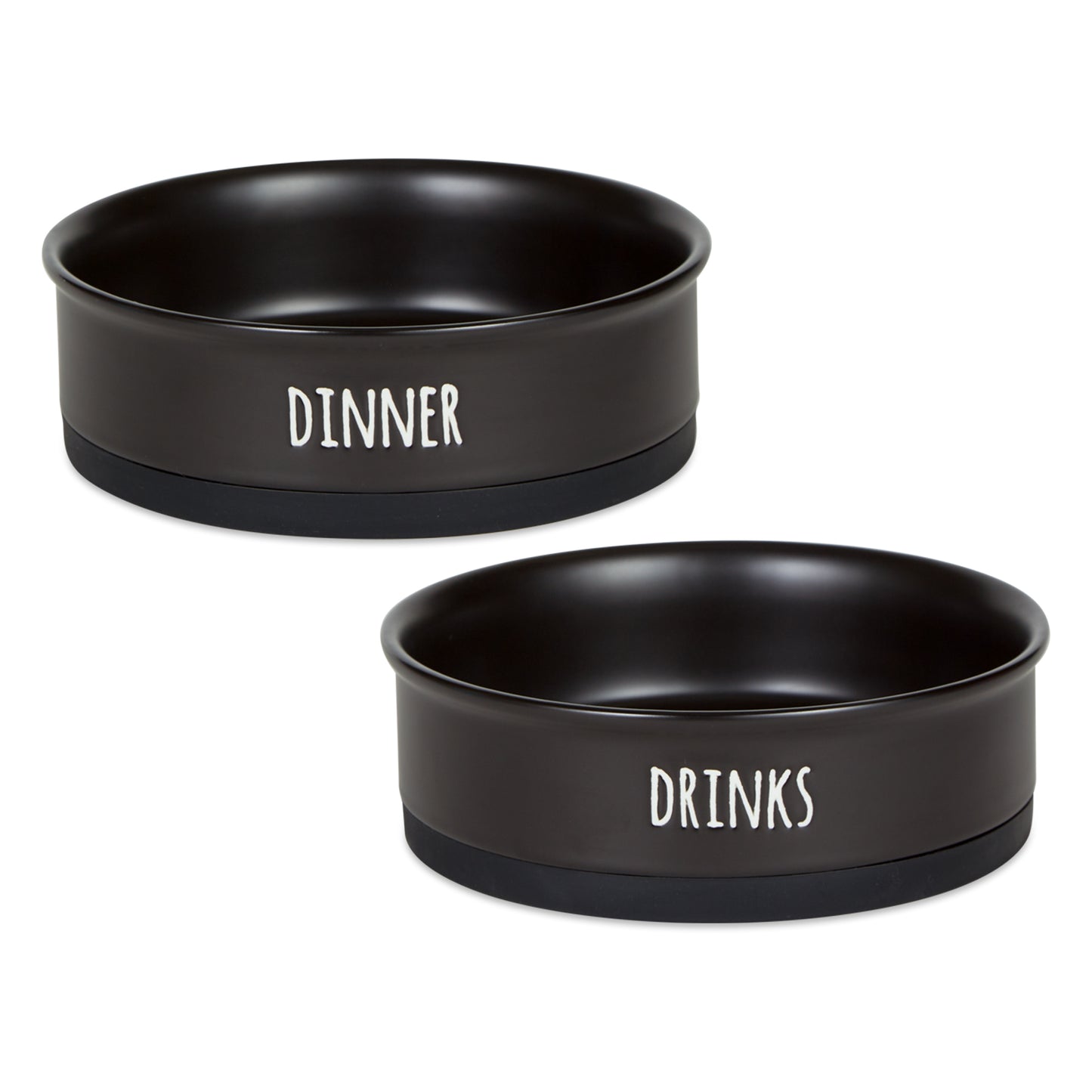 Black Dinner, Drinks & Dessert Pet Bowl Set/2, Large 3.75 C. Capacity
