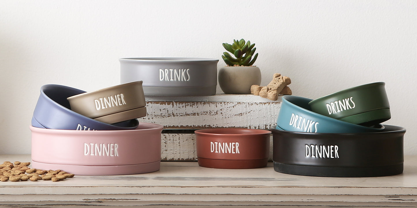Pet Bowl Dinner And Drinks French Blue Medium 6Dx2H Set of 2