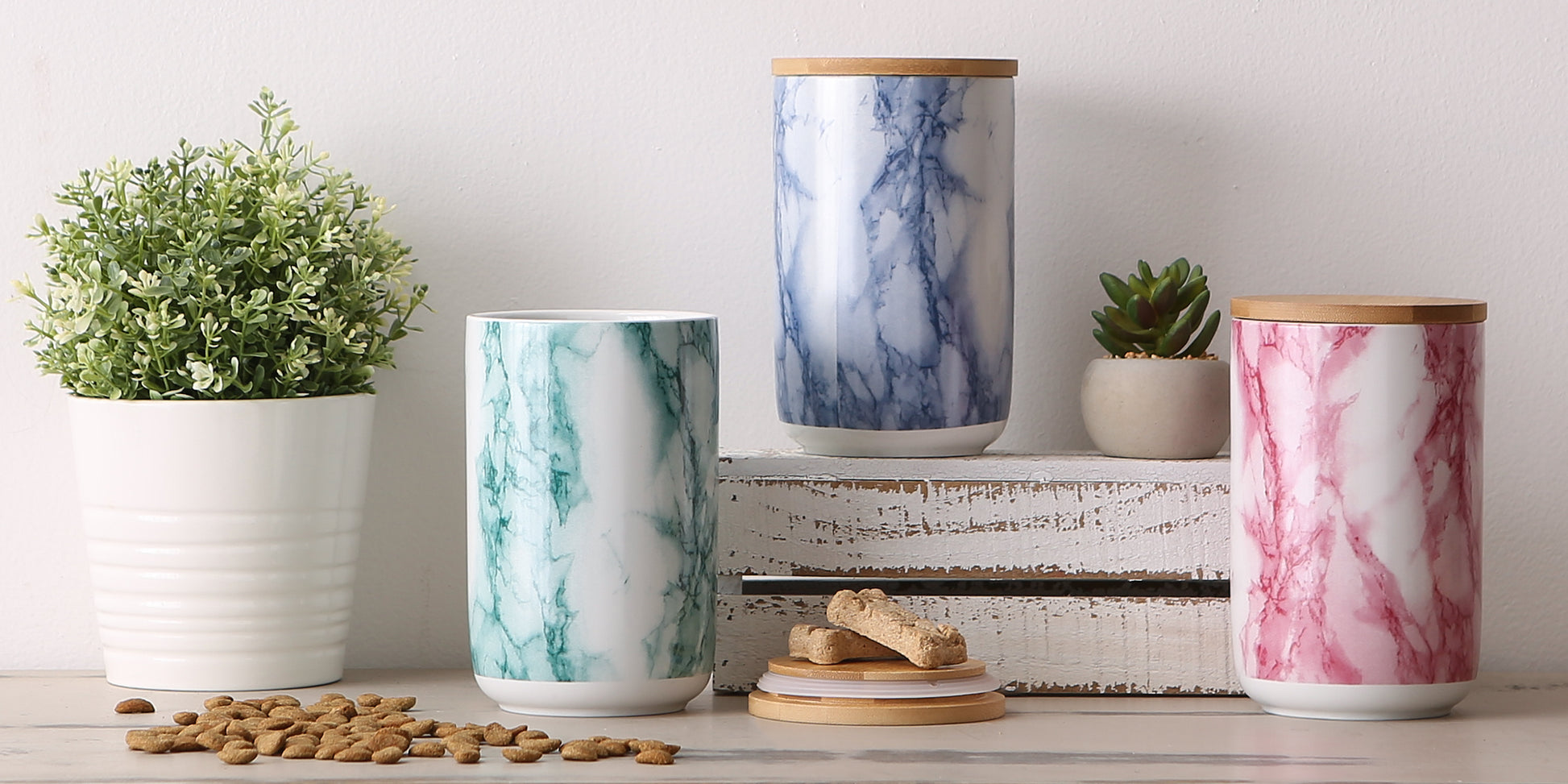 Teal Marble Ceramic Treat Canister