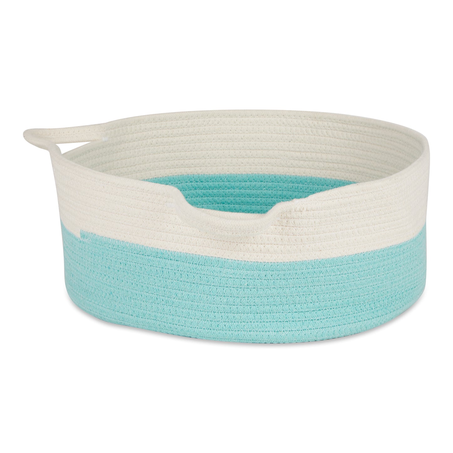 White & Aqua Cotton Rope Cat Ears Pet Basket