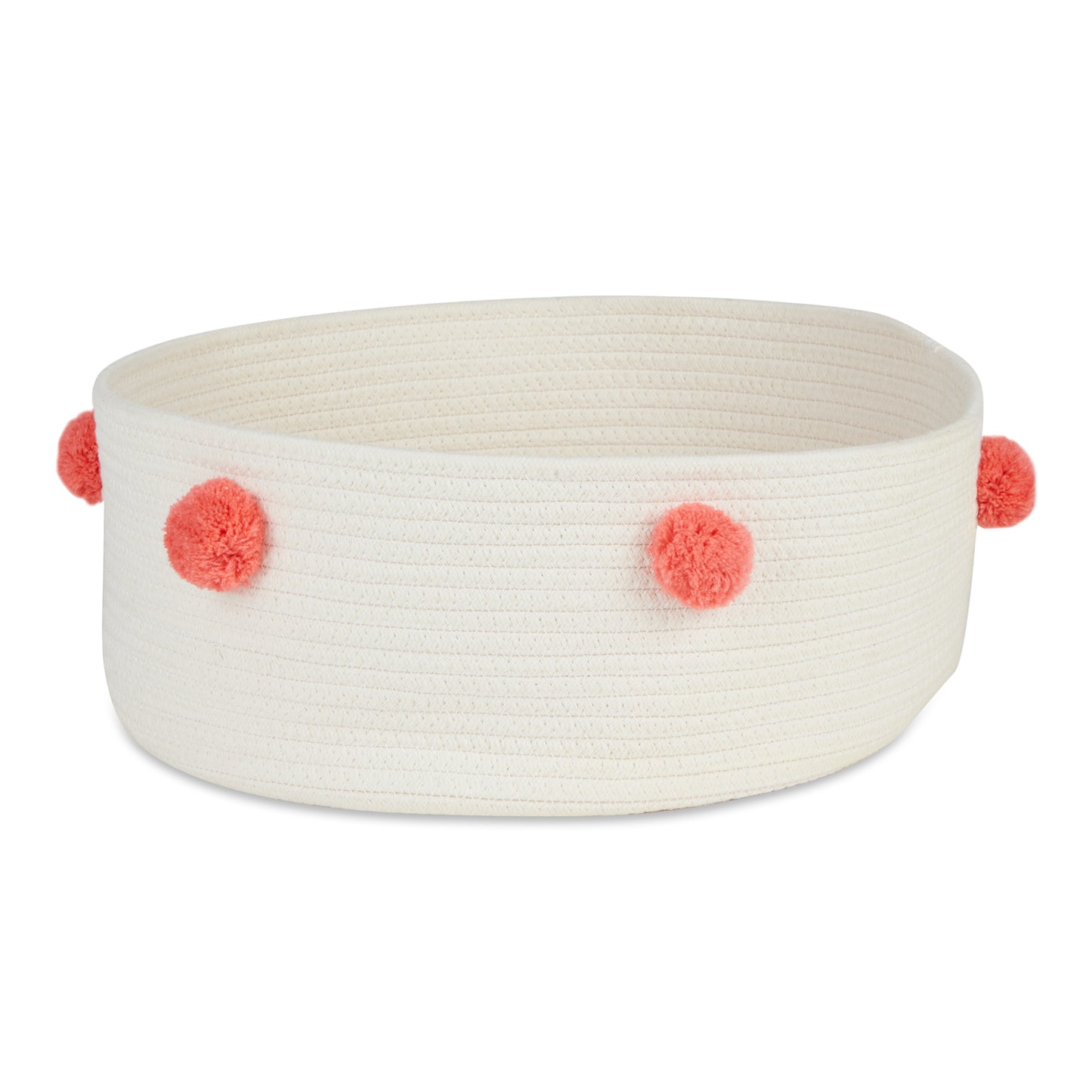 Cotton Pet Storage Basket, Pom-Poms, White/Pink - 15.75x6.25"