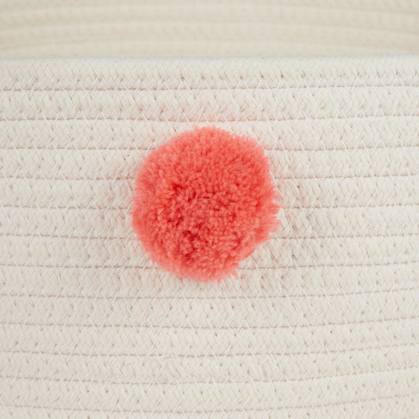 Cotton Pet Storage Basket, Pom-Poms, White/Pink - 15.75x6.25"