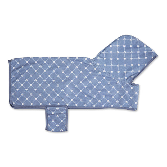 Microfiber Pet Robe, Trellis Paw Print - Stonewash Blue - Medium, 20-35 Lbs