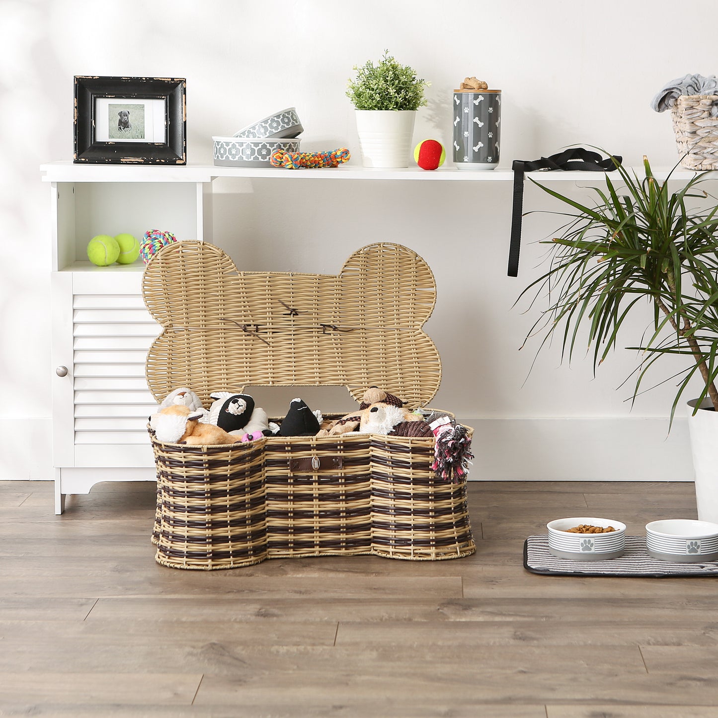 Bone Dry Pet Toy Storage Basket, Bone Shaped, Stripe, Large - 24x15x9"
