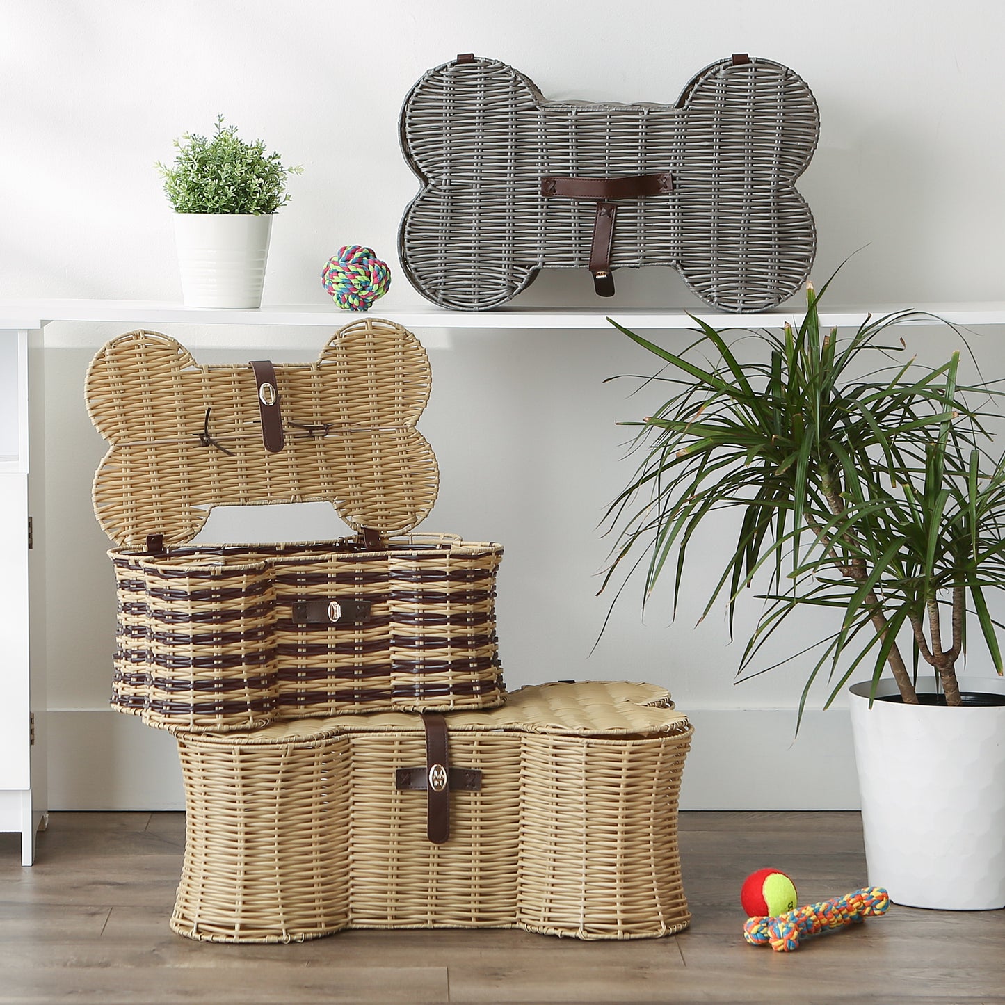 Stripe Bone Shape Toy Basket Large 24X15X9