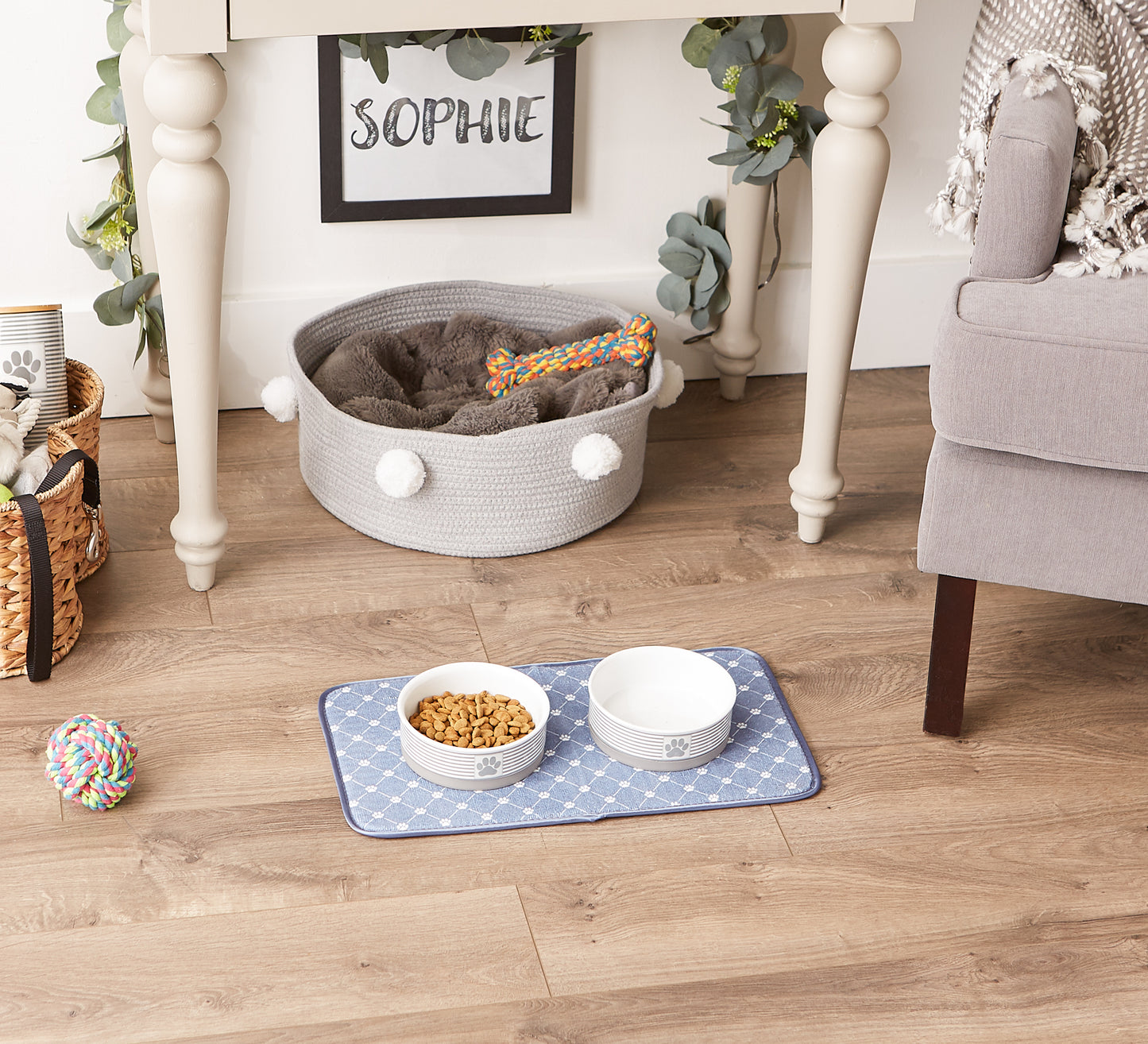 Stonewash Blue Printed Trellis Paw Pet Mat Small