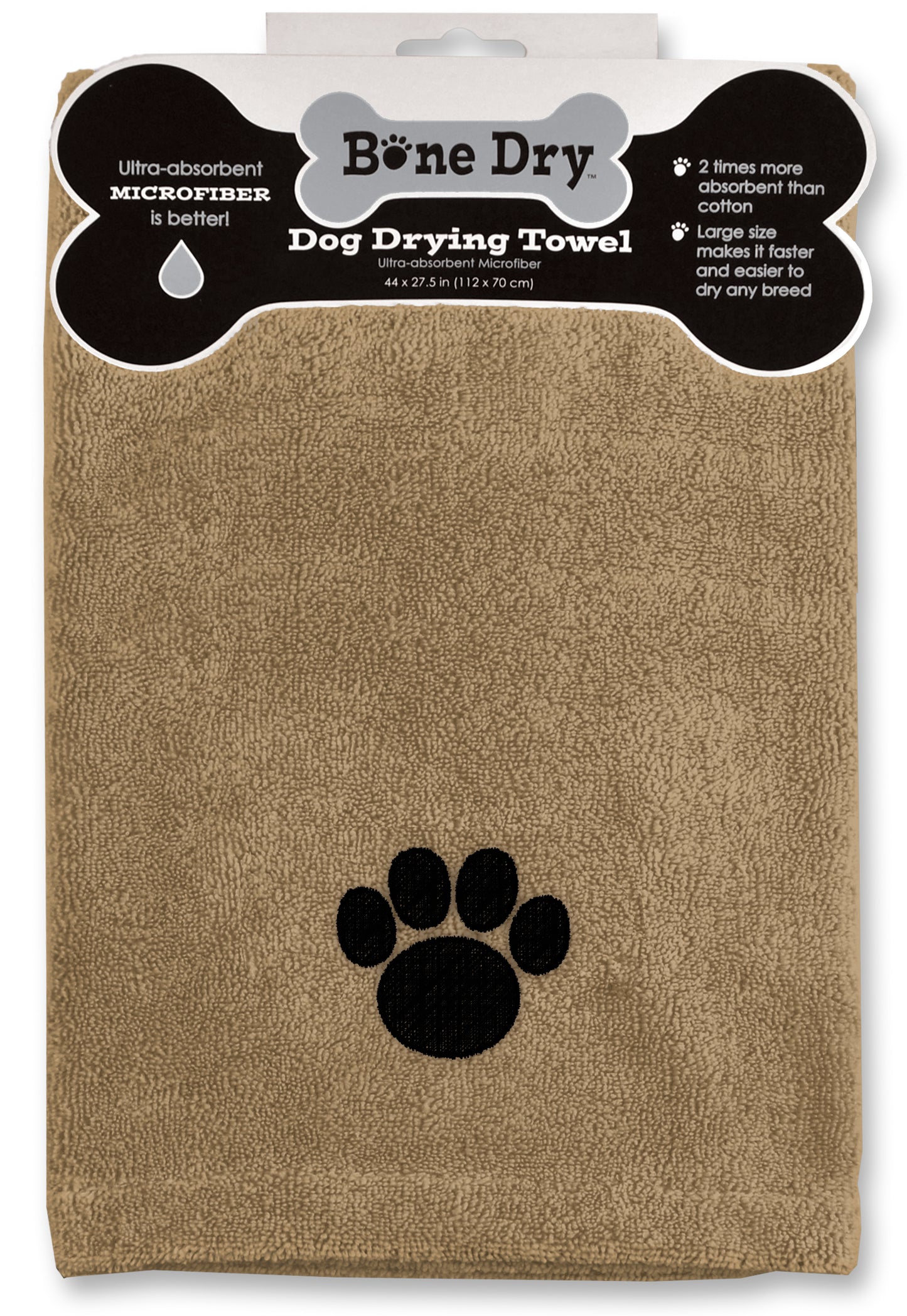 Taupe Emb Paw Microfiber Drying Towel