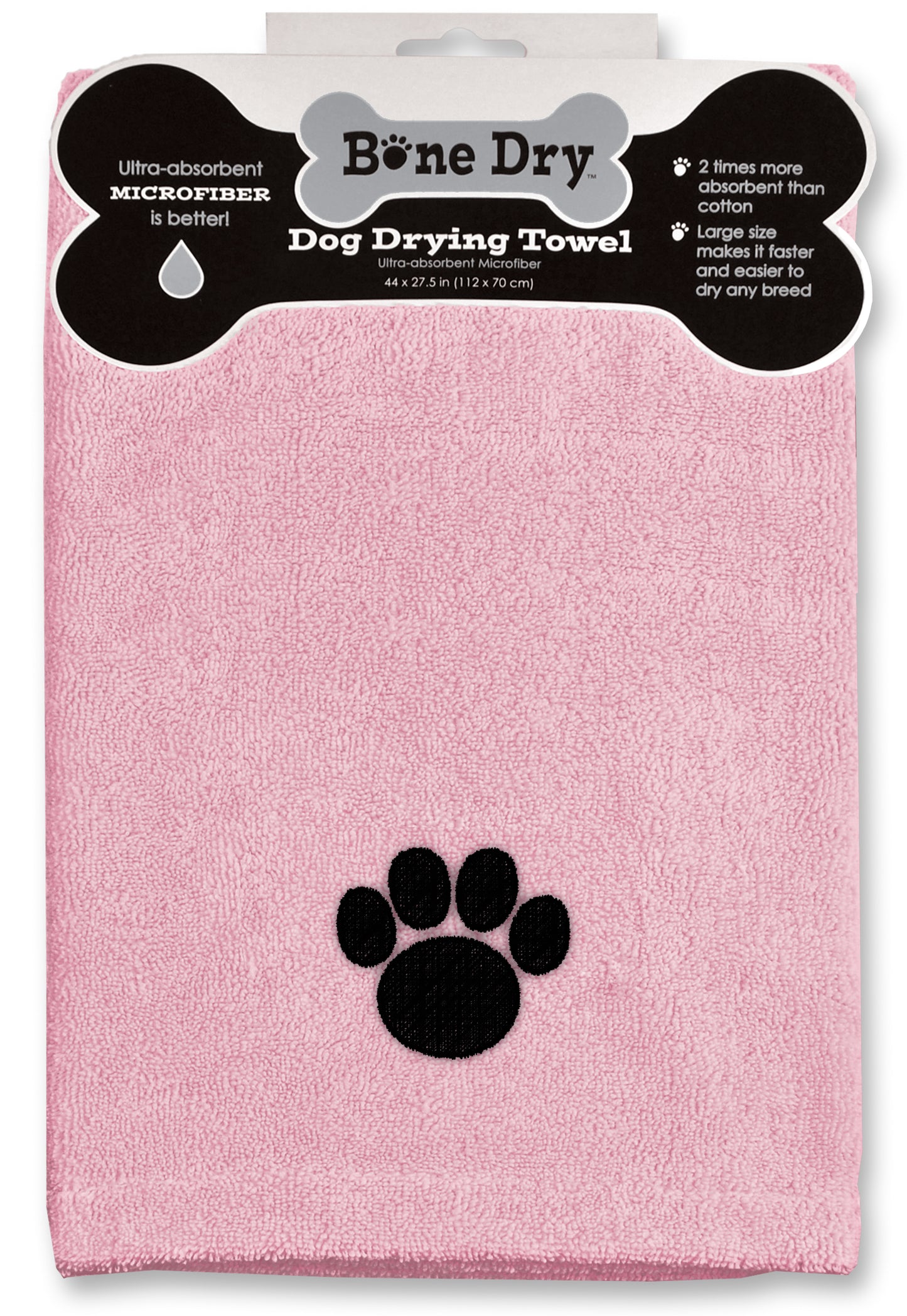 Pink Emb Paw Microfiber Drying Towel