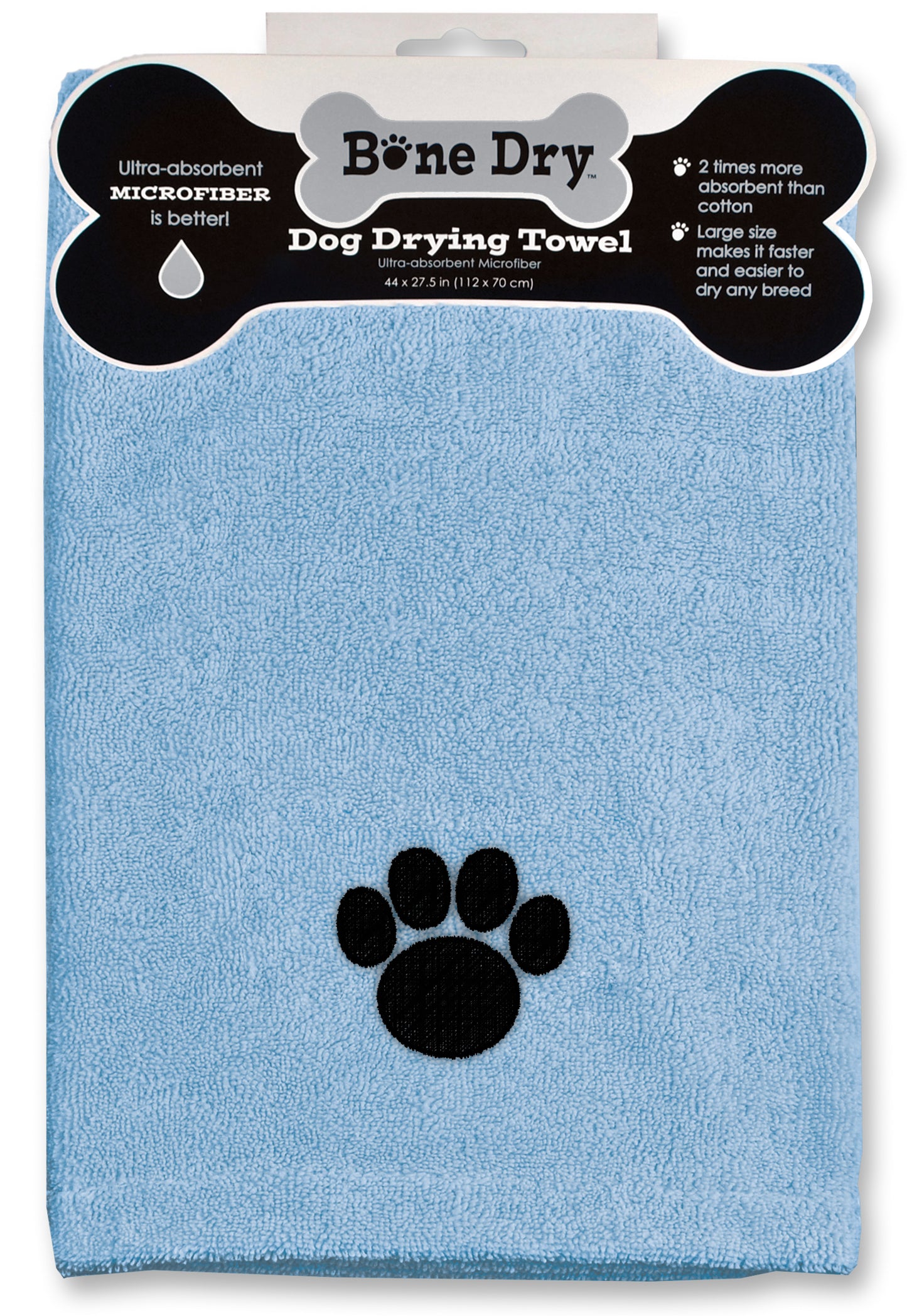 Blue Emb Paw Microfiber Drying Towel