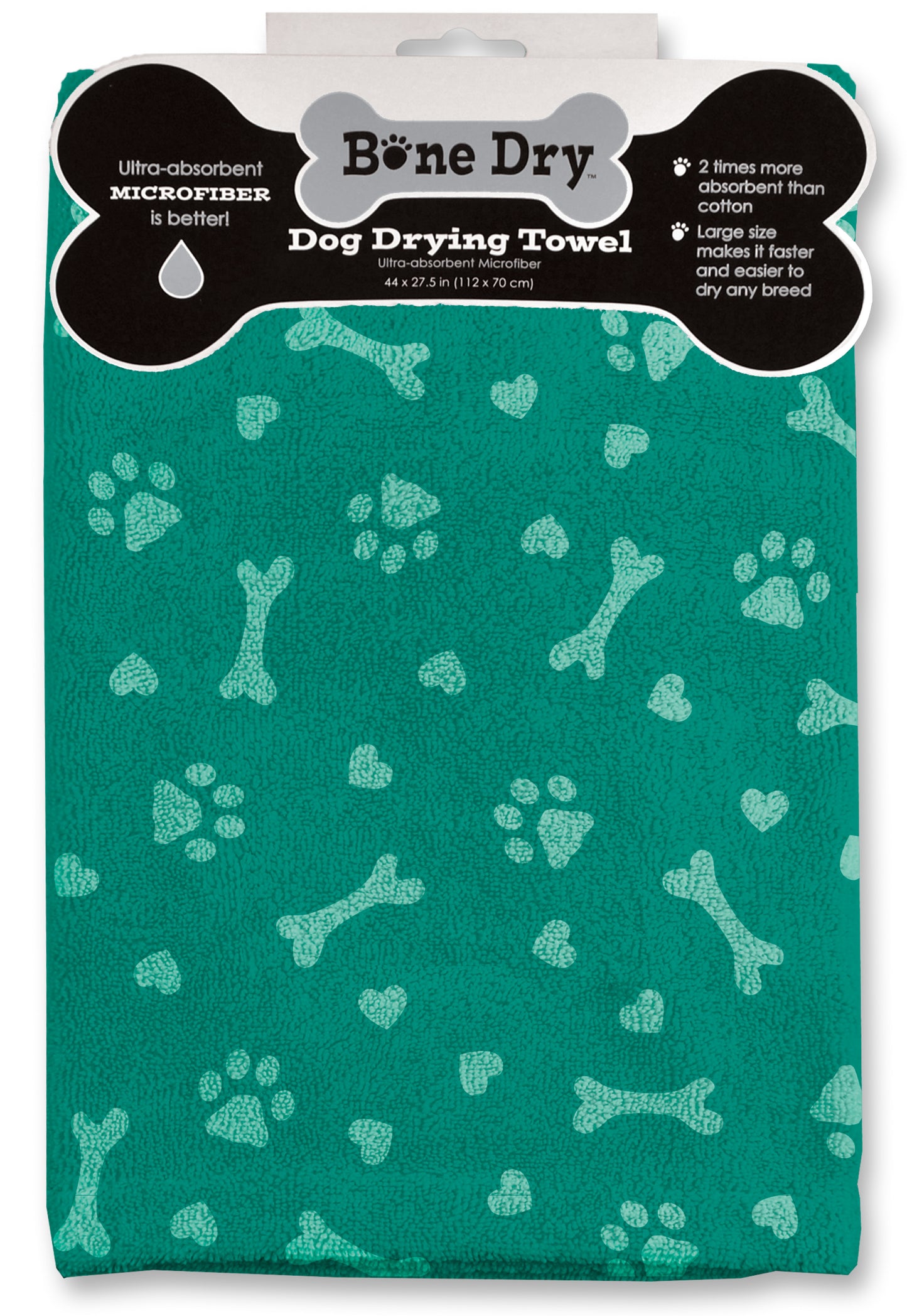 Teal Printed Hearts Microfiber Drying Towel