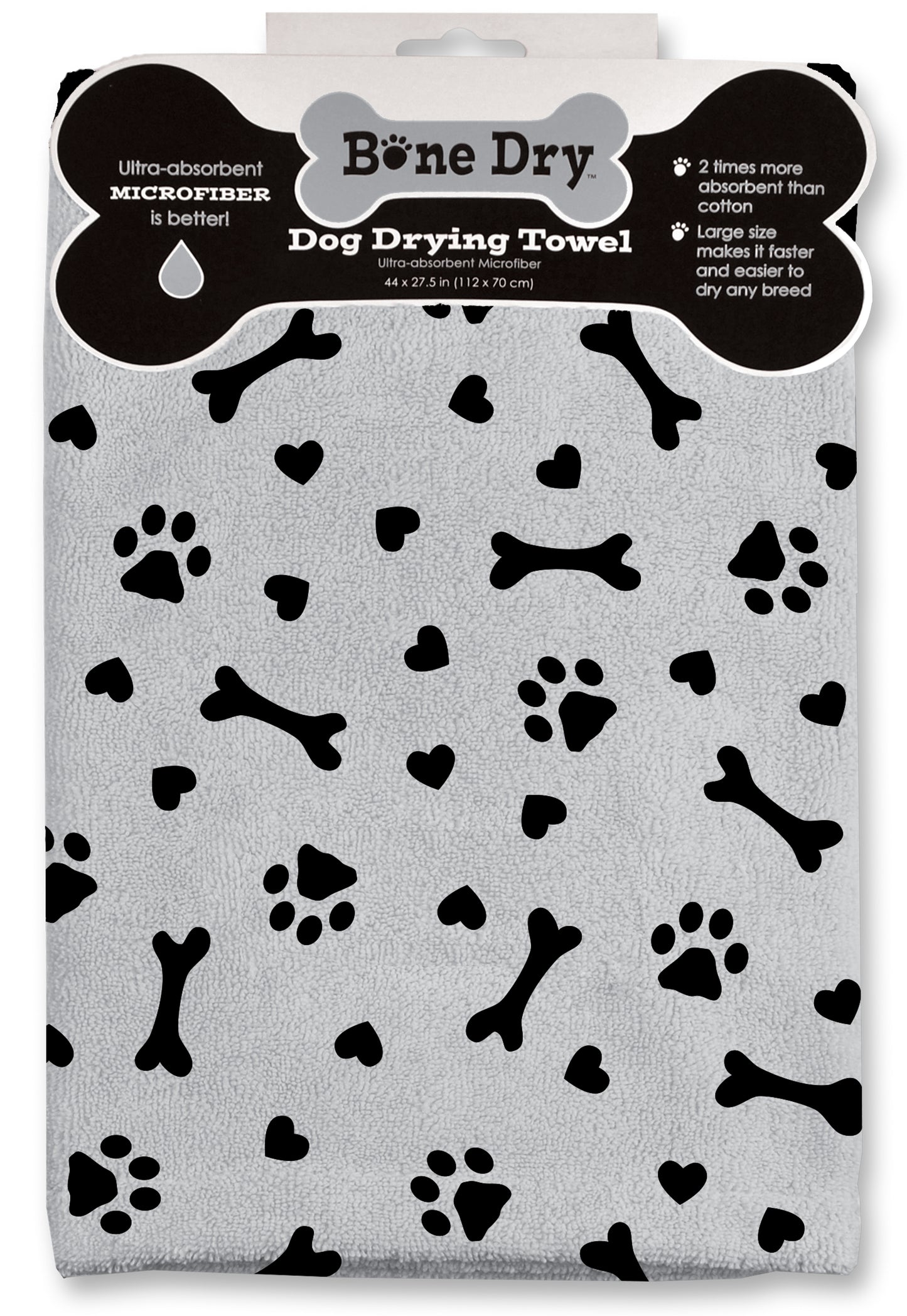 Grey Printed Hearts Microfiber Drying Towel