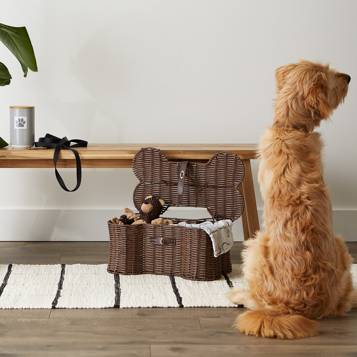 Bone Dry Pet Toy Storage Basket, Bone Shaped, Brown, Small - 17.5x11x7.5"