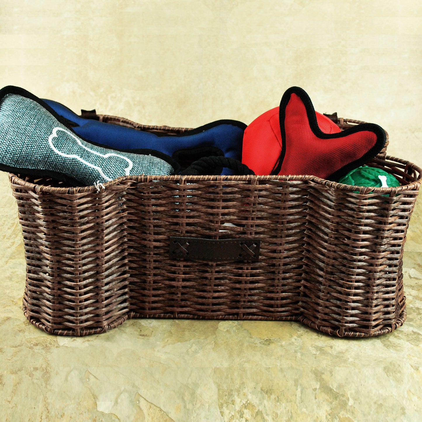 Bone Dry Pet Toy Storage Basket, Bone Shaped, Brown, Small - 17.5x11x7.5"