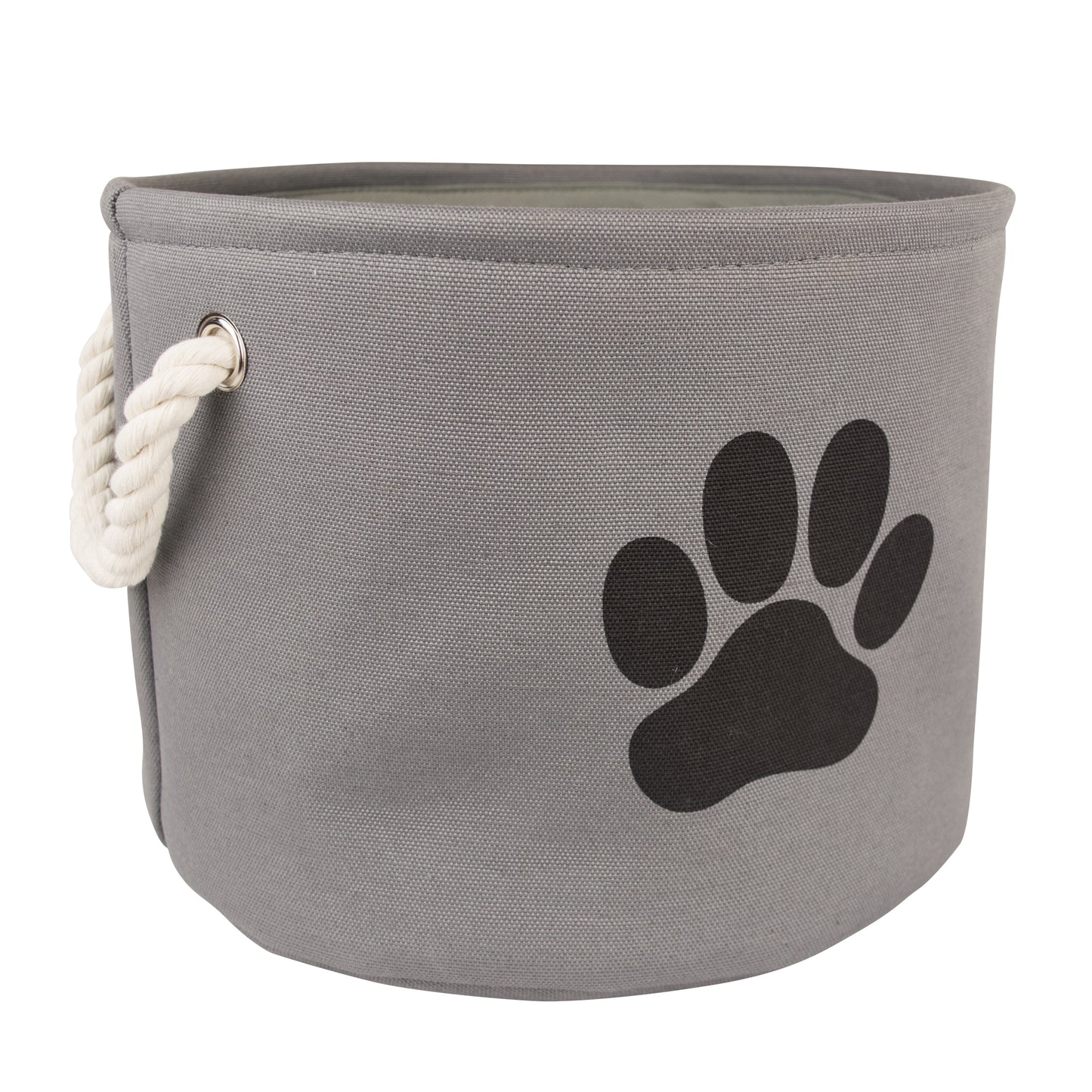 Bone Dry Collapsible Pet Storage Bin, Paw Print, Gray, Medium Round - 15x12"