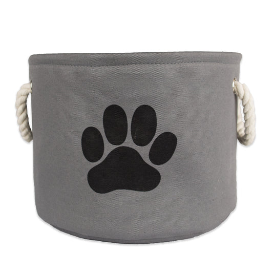 Bone Dry Collapsible Pet Storage Bin, Paw Print, Gray, Medium Round - 15x12"