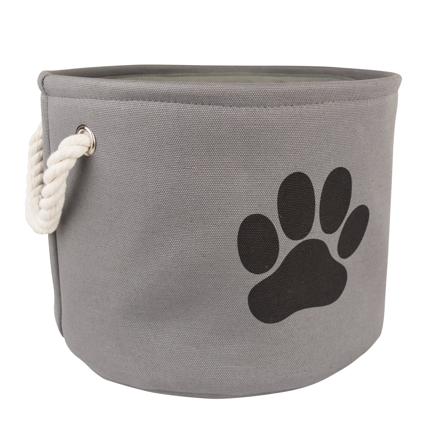 Bone Dry Collapsible Pet Storage Bin, Paw Print, Gray, Small Round - 12x9"