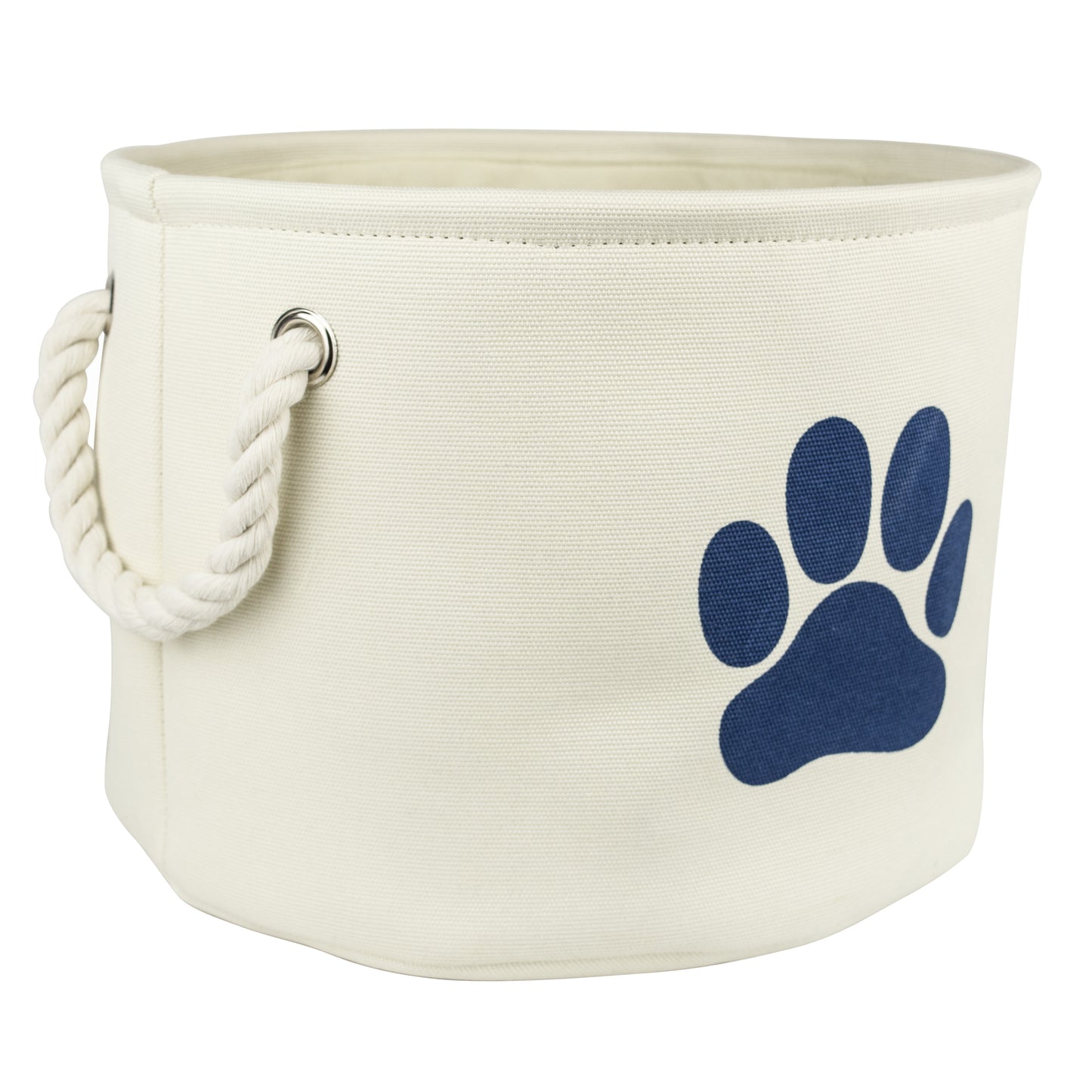 Bone Dry Collapsible Pet Storage Bin, Paw Print, Off-White, Small Round - 12x9"