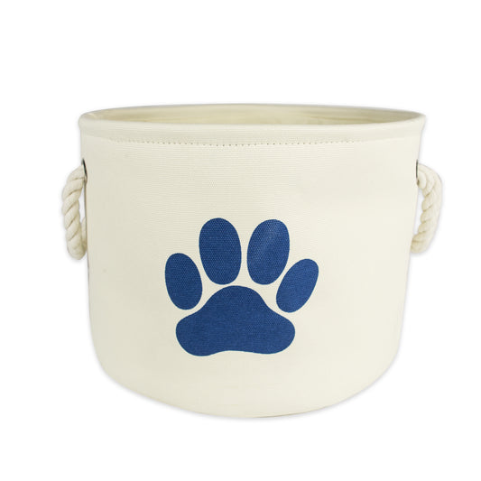 Bone Dry Collapsible Pet Storage Bin, Paw Print, Off-White, Small Round - 12x9"