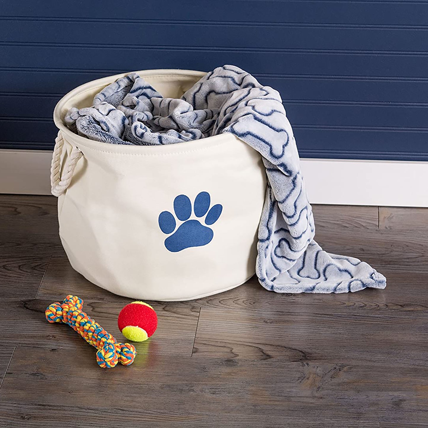 Polyester Pet Bin Paw Off White Round Small 9X12X12