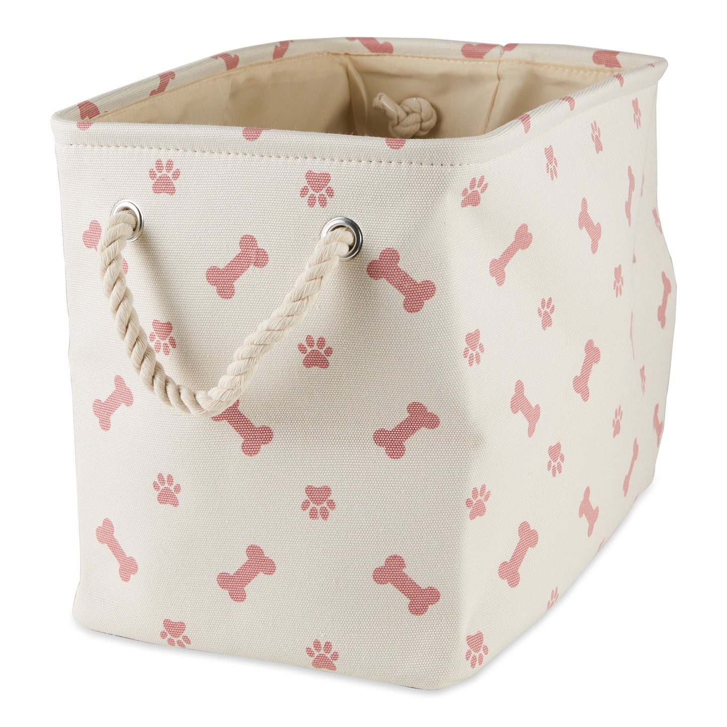 Bone Dry Collapsible Pet Storage Bin, Paw/Bone Print, Rose, Small - 14x8x9"