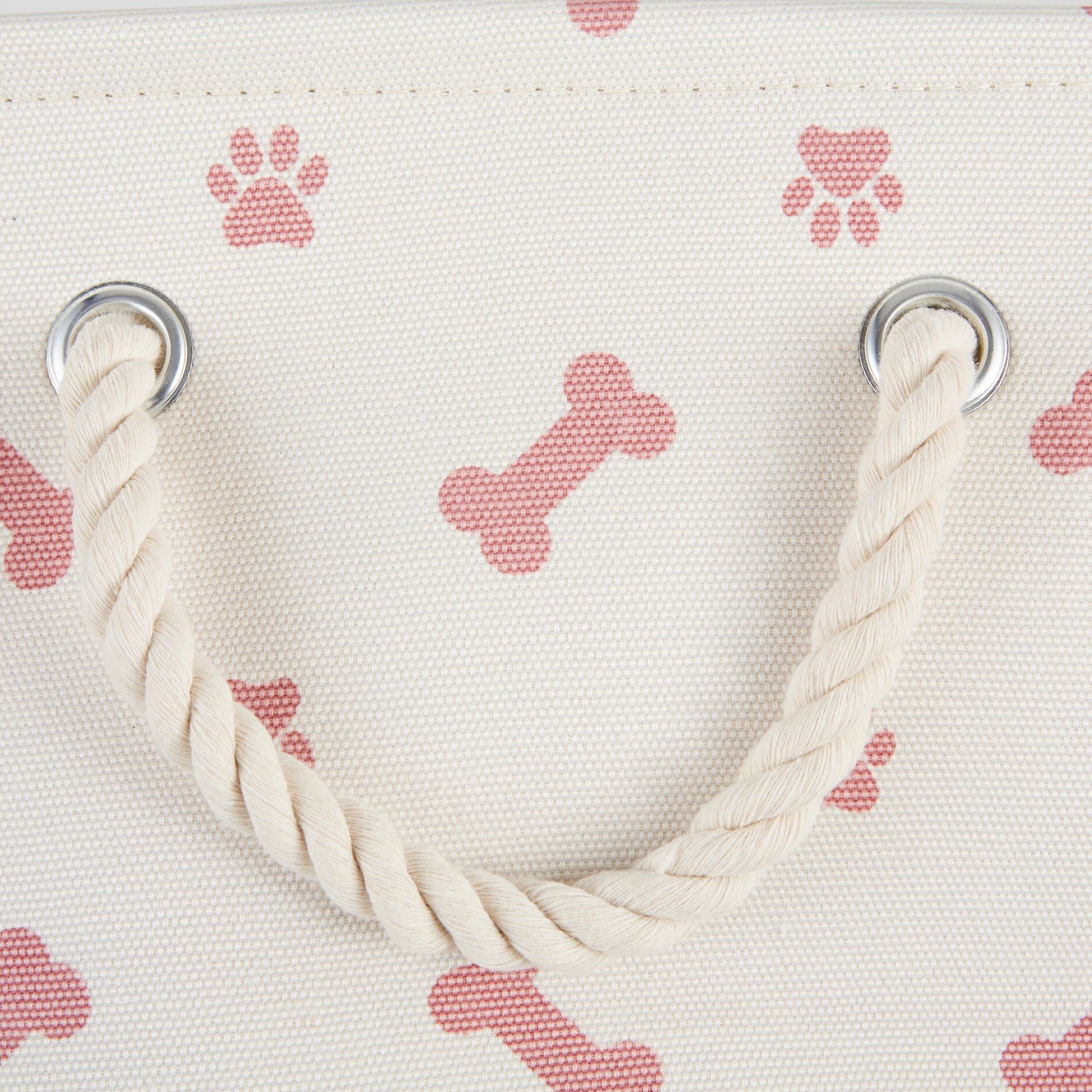Bone Dry Collapsible Pet Storage Bin, Paw/Bone Print, Rose, Small - 14x8x9"