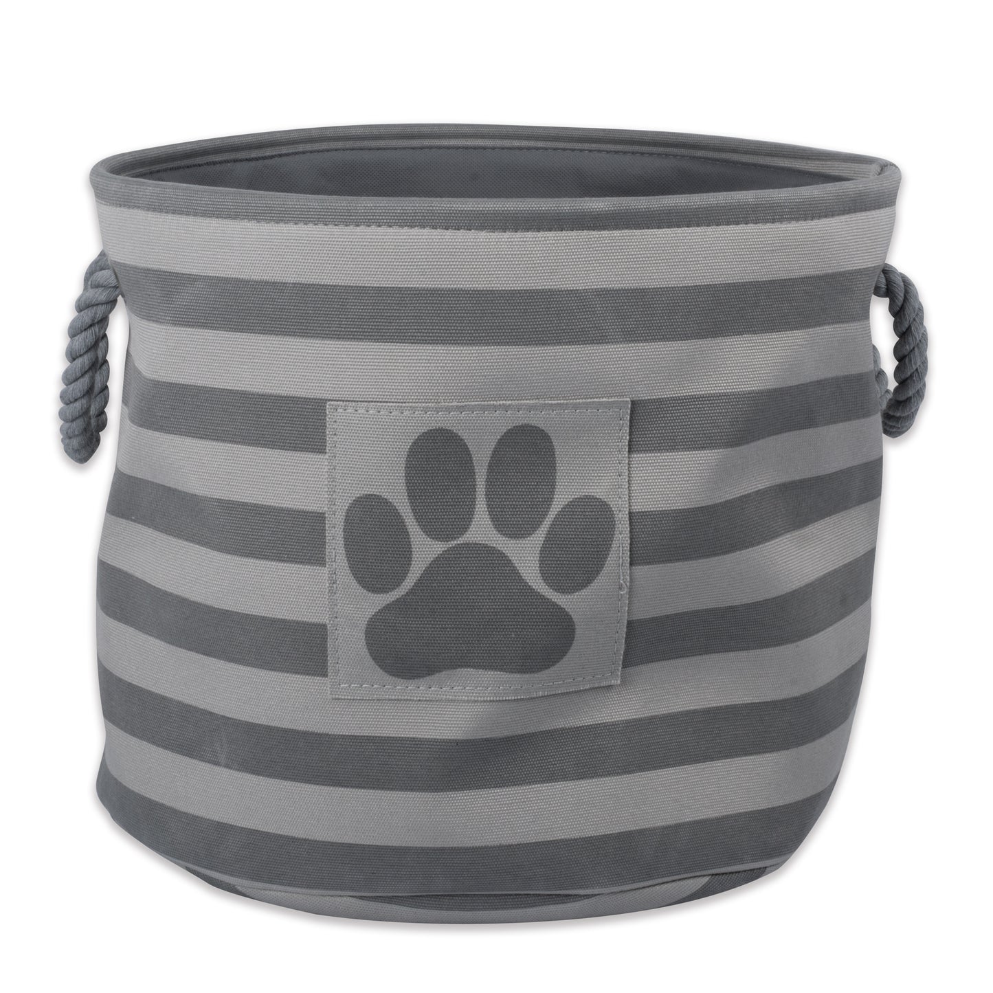 Bone Dry Pet Storage Bin, Striped Paw Patch, Gray, Small Round, 12x9"