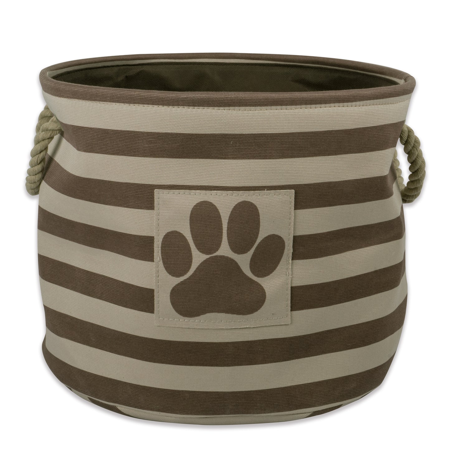 Bone Dry Pet Storage Bin, Striped Paw Patch, Brown, Medium Round, 15x12"