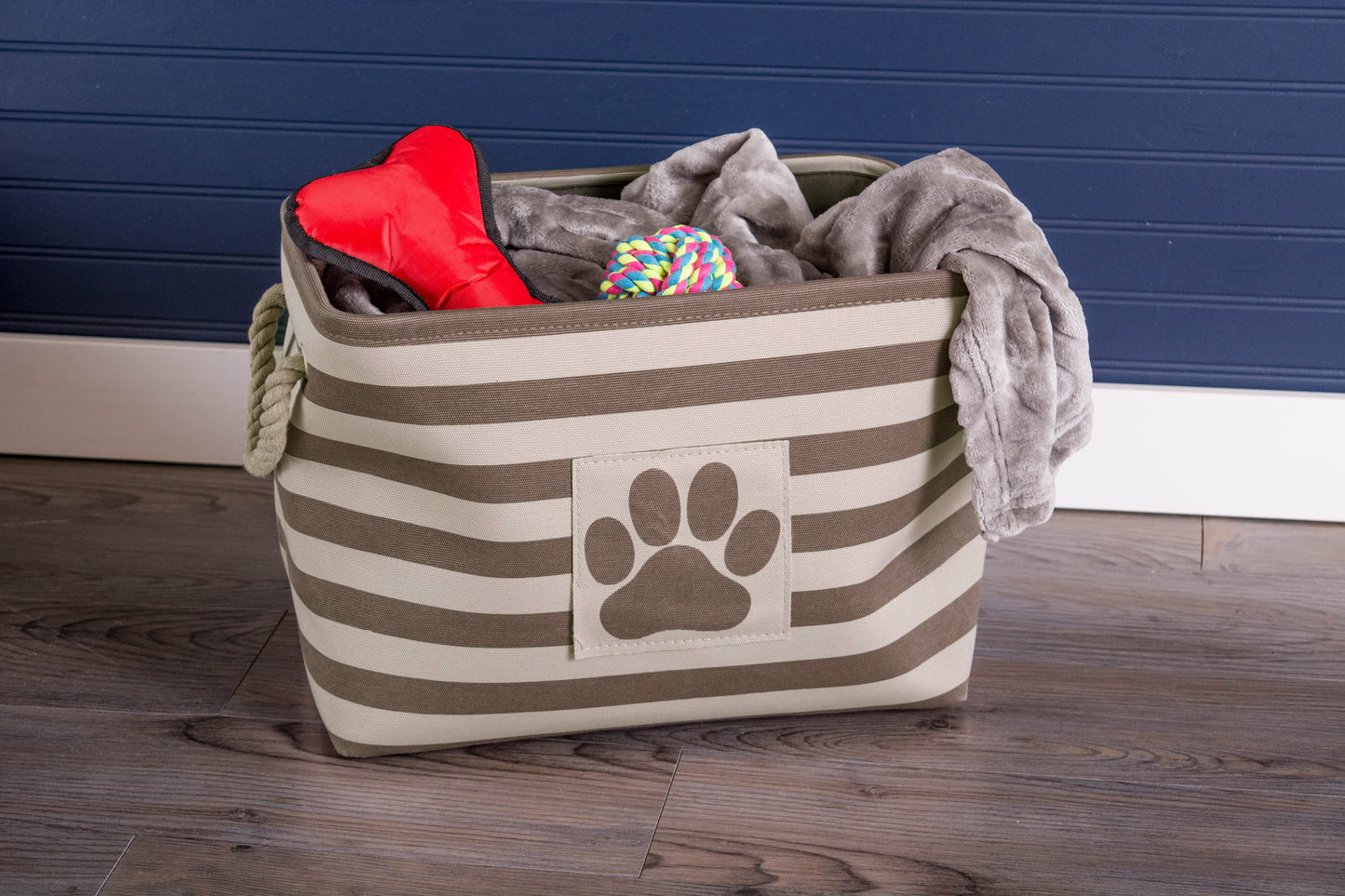 Bone Dry Pet Storage Bin, Striped Paw Patch, Brown, Large - 17.5x12x15"